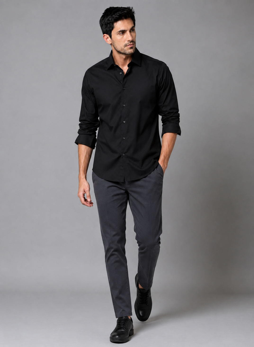 Black cotton full sleeve formal shirt for men, classic collar, view 4