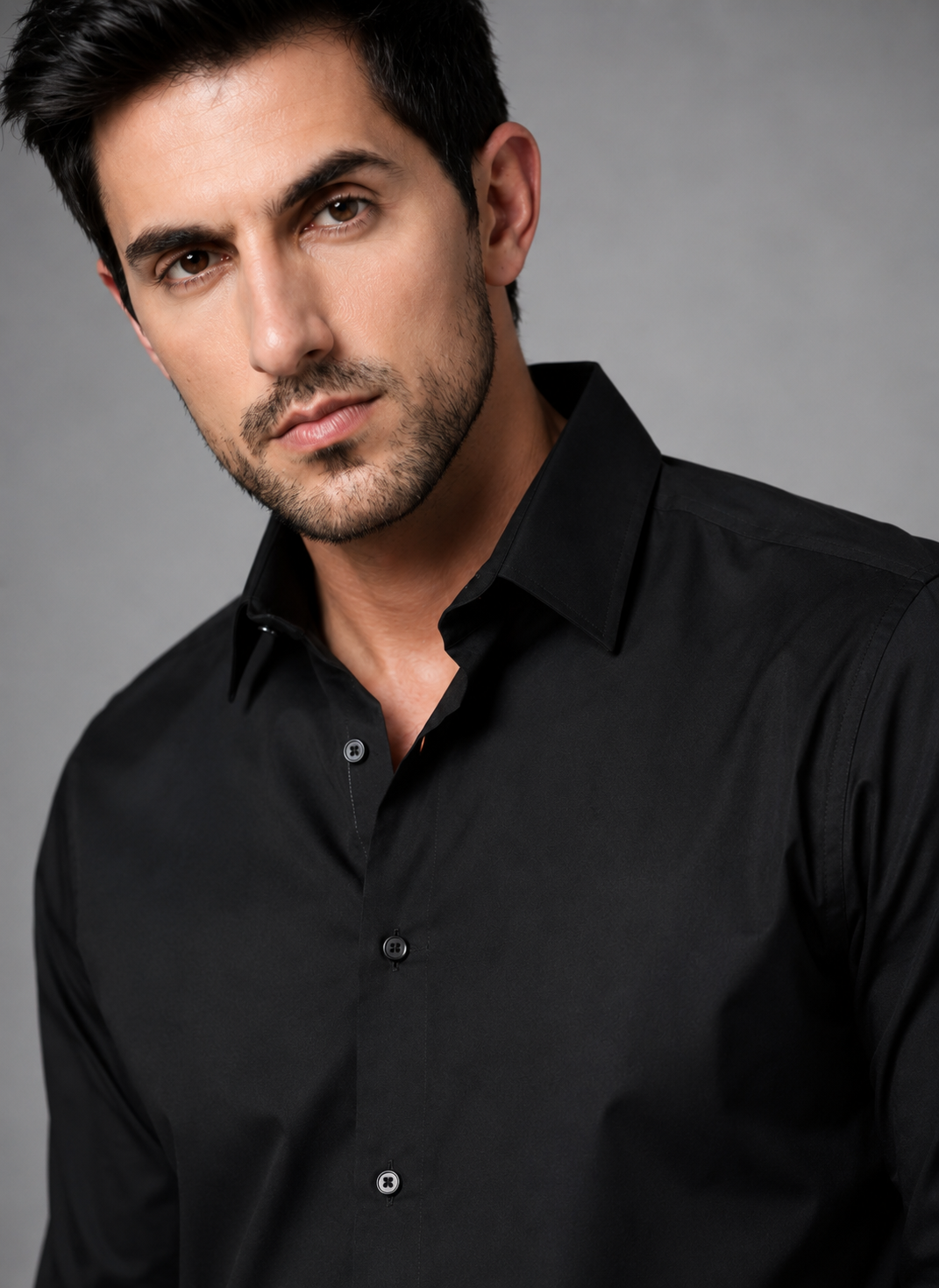 Black cotton full sleeve formal shirt for men, classic collar, view 7