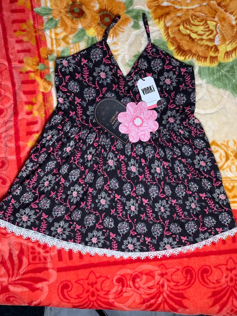 "Mohini Black Floral Strappy Cotton Kurti"