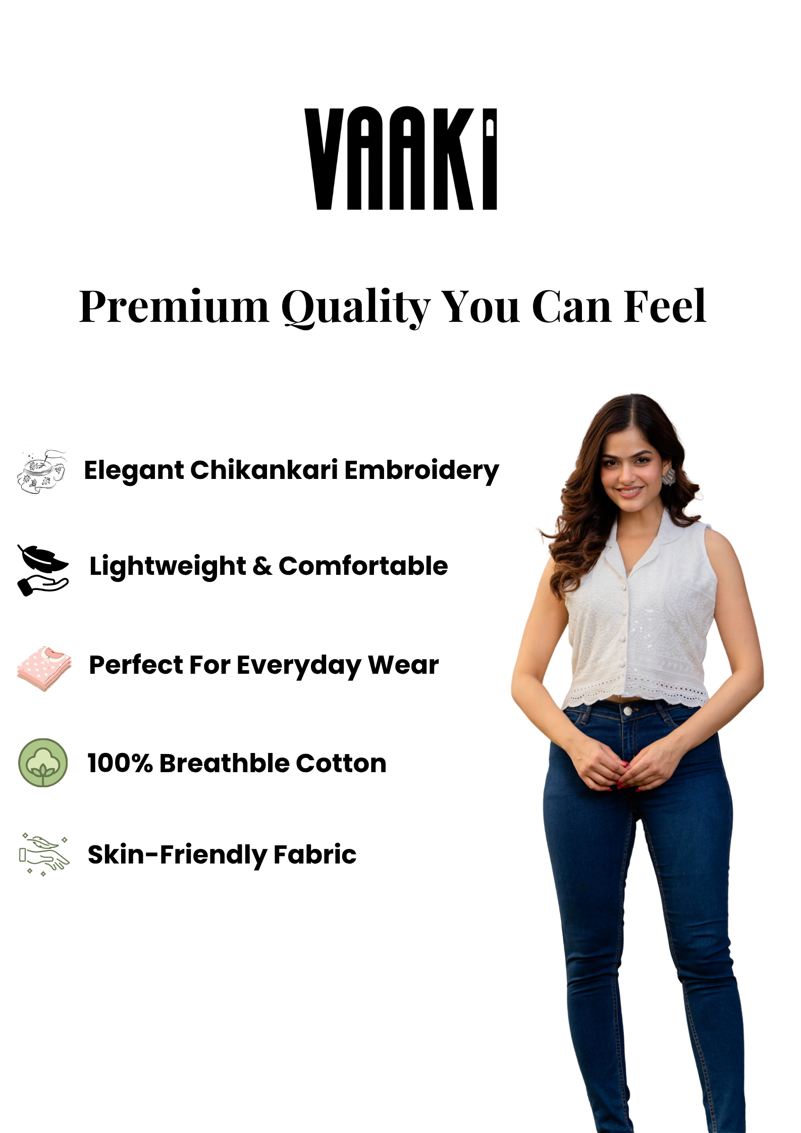 Chitta White Chikankari Embroidered Cotton Top for Women