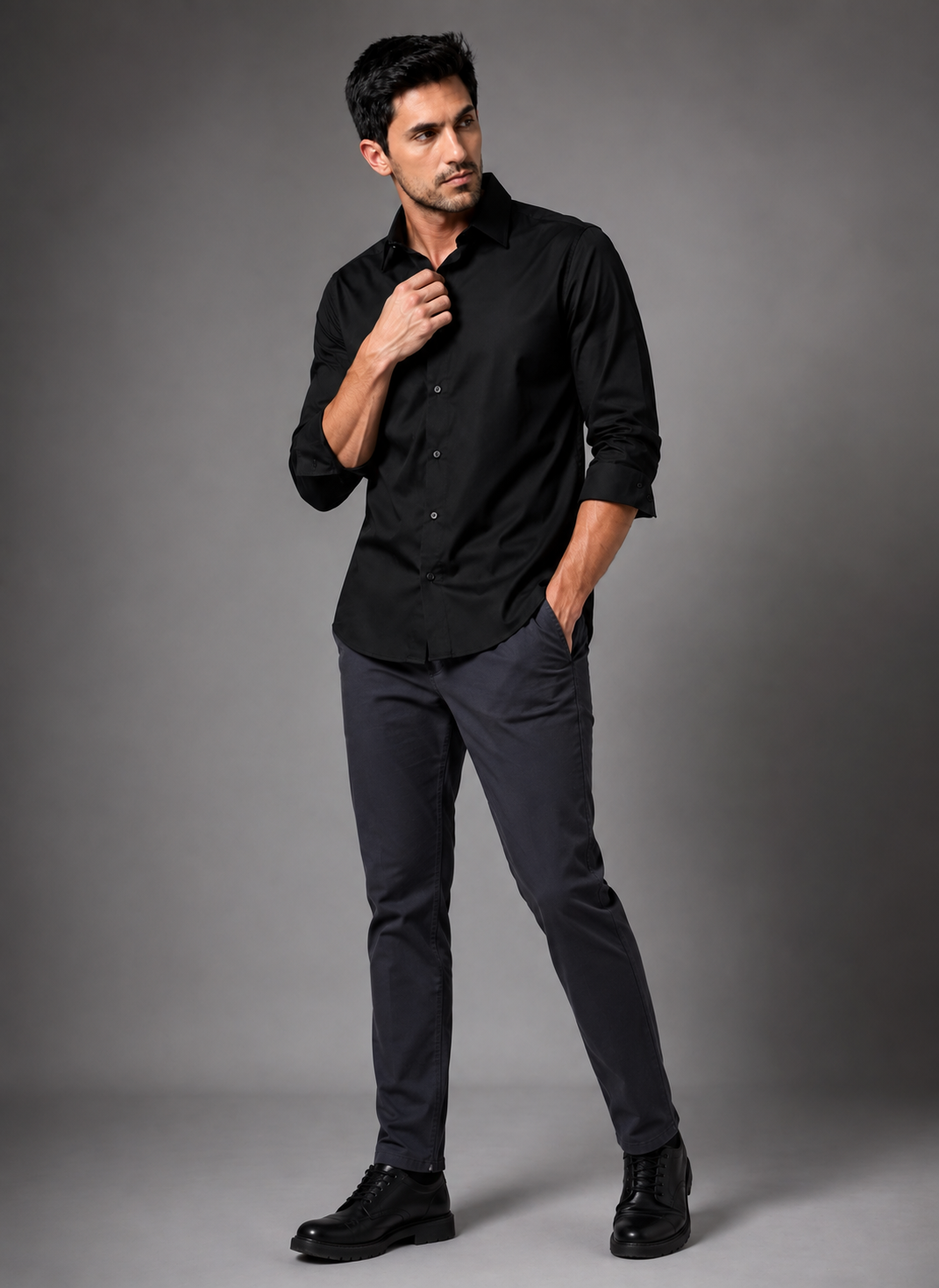 Black Cotton Formal Shirt for Men | Full Sleeve, Regular Fit