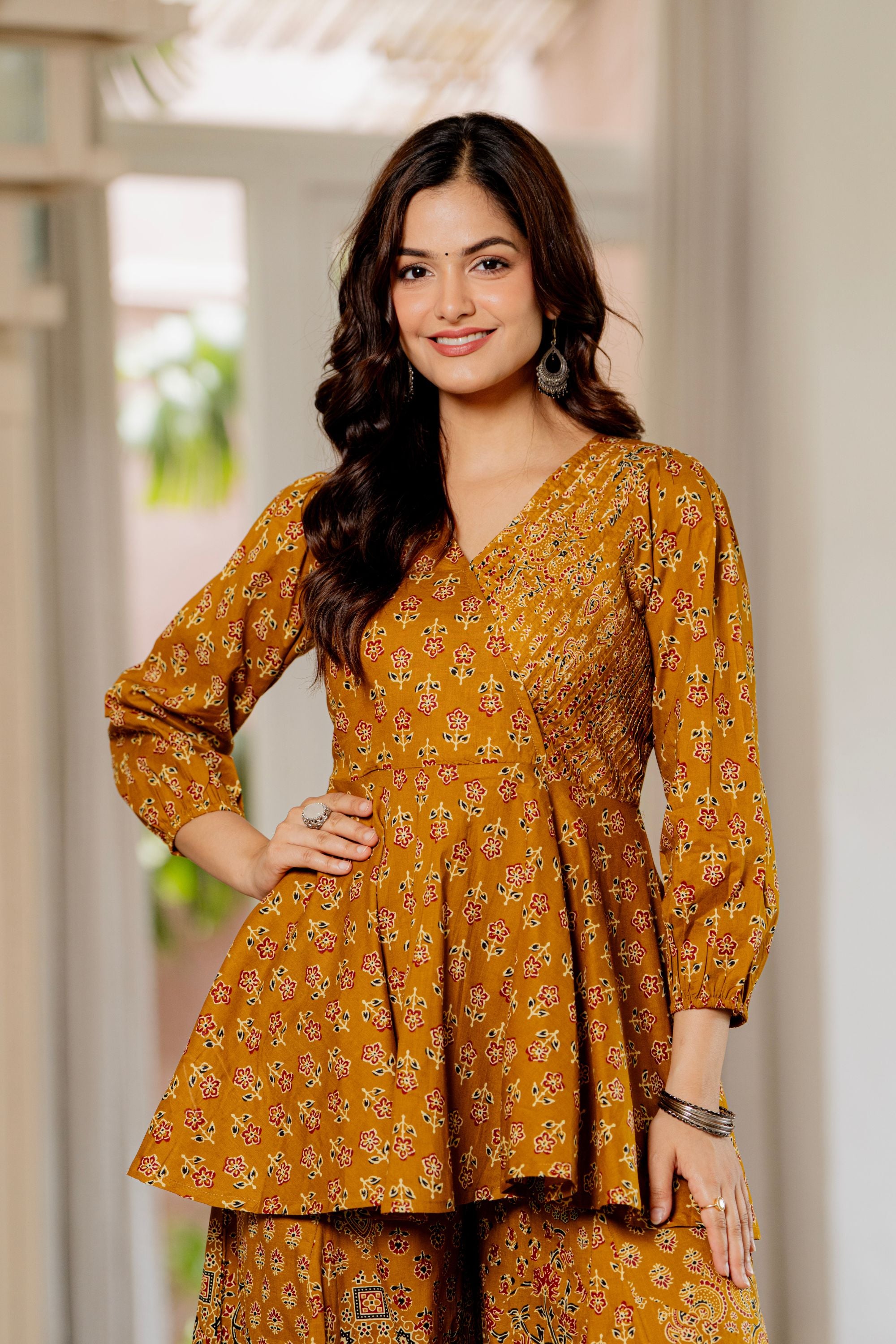 Draksha Mustard Printed Premium Cotton Co-ord Set
