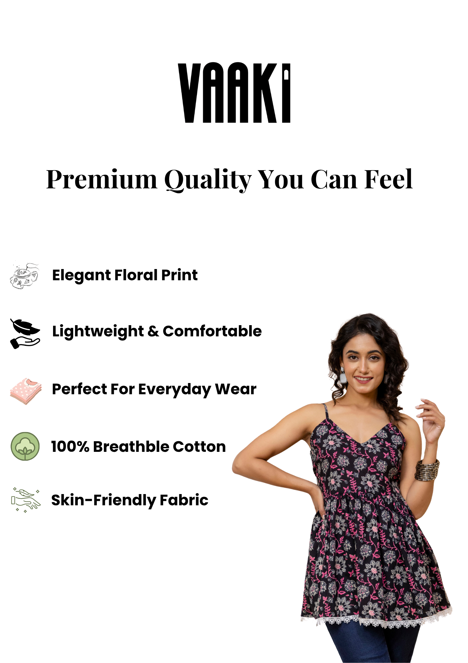 Mohini Black Floral Strappy Cotton Kurti