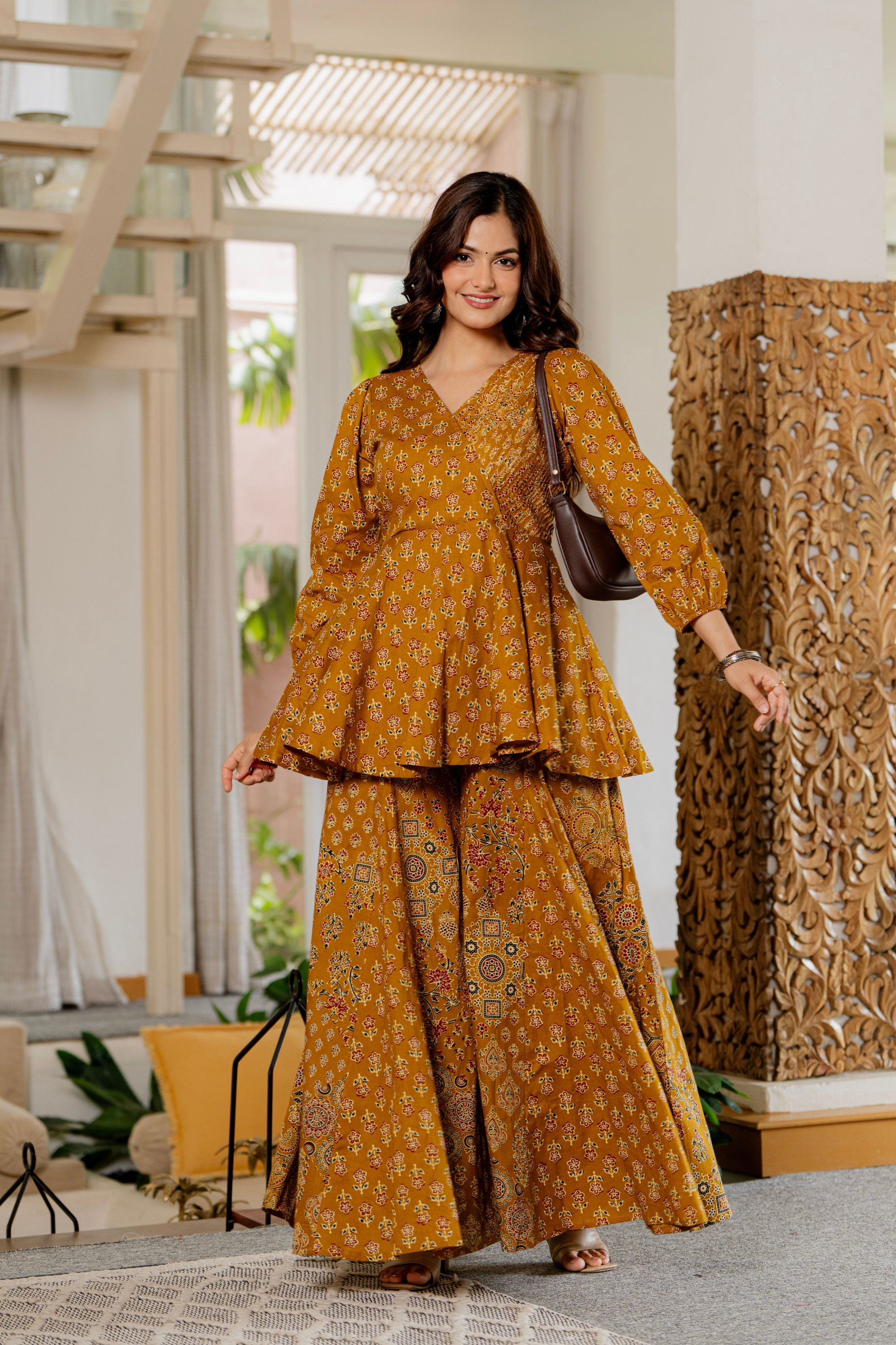 Draksha Mustard Printed Premium Cotton Co-ord Set