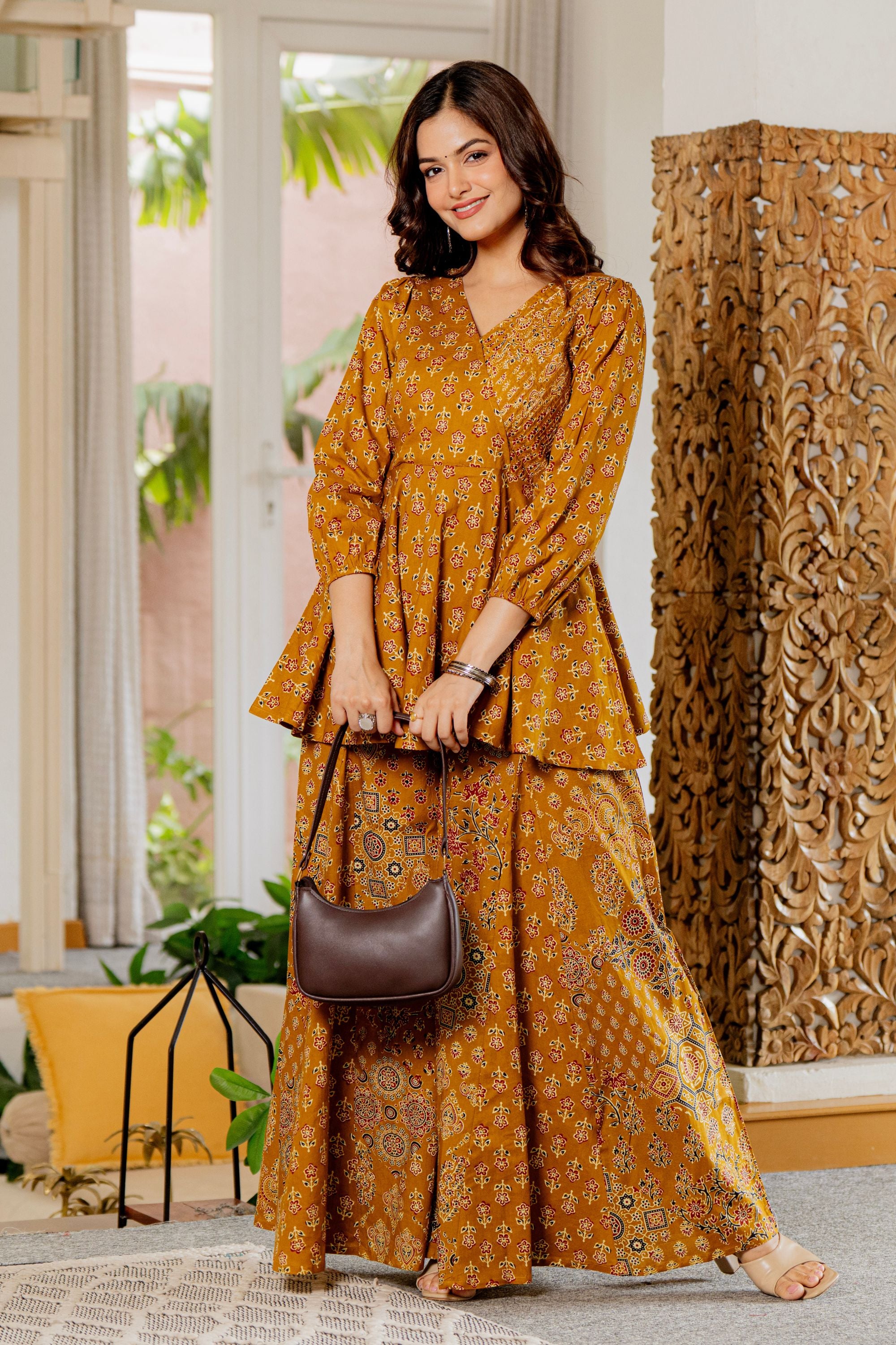 Draksha Mustard Printed Premium Cotton Co-ord Set