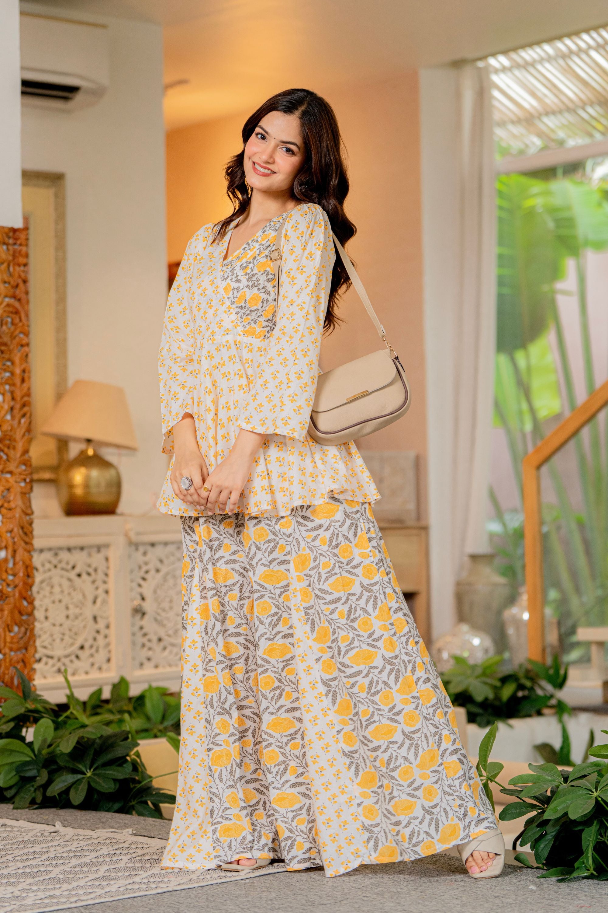 Draksha Yellow Printed Premium Cotton Co-ord Set