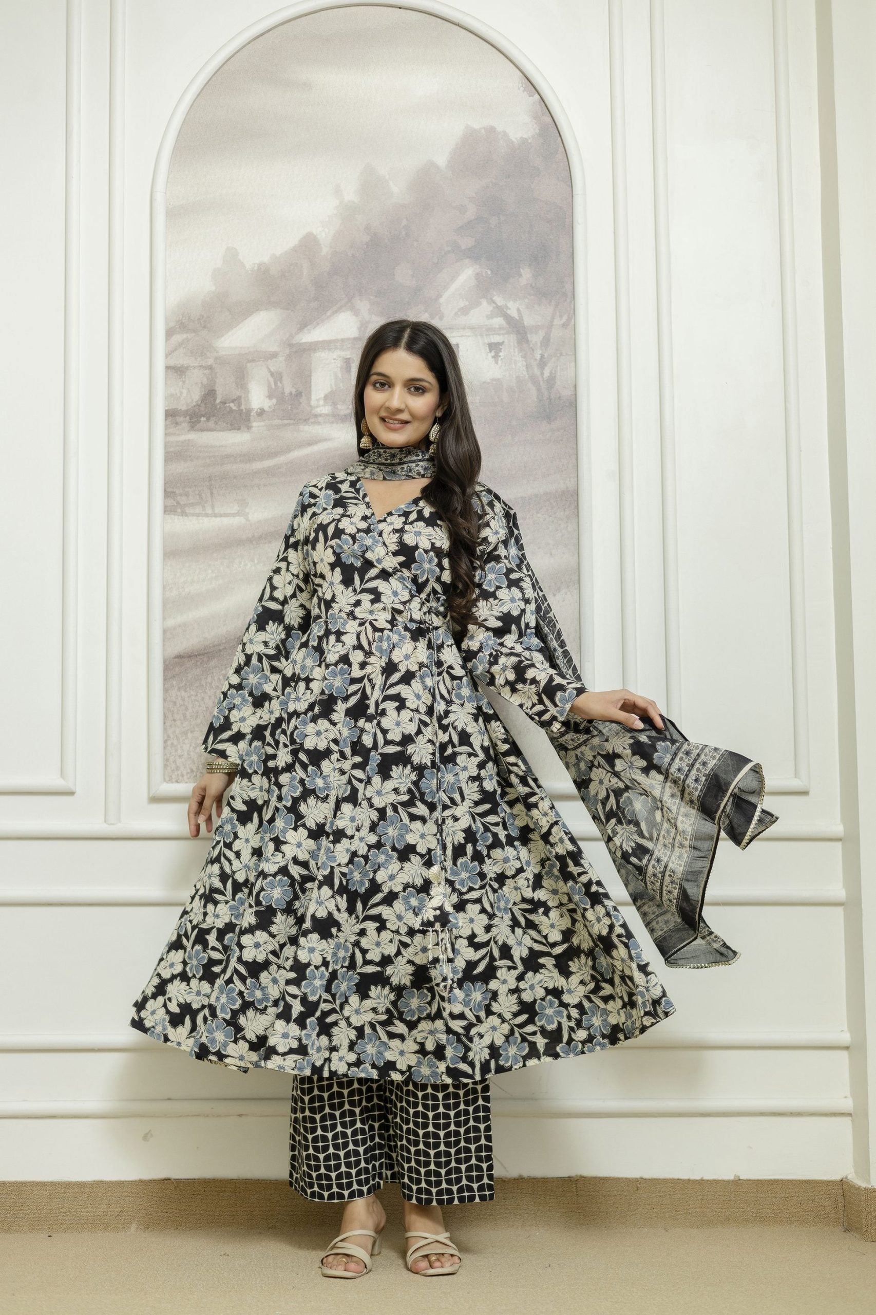 "Vibrant Yellow Kurta Set with Geometric Patterns and Matching Dupatta - Vaaki 2"