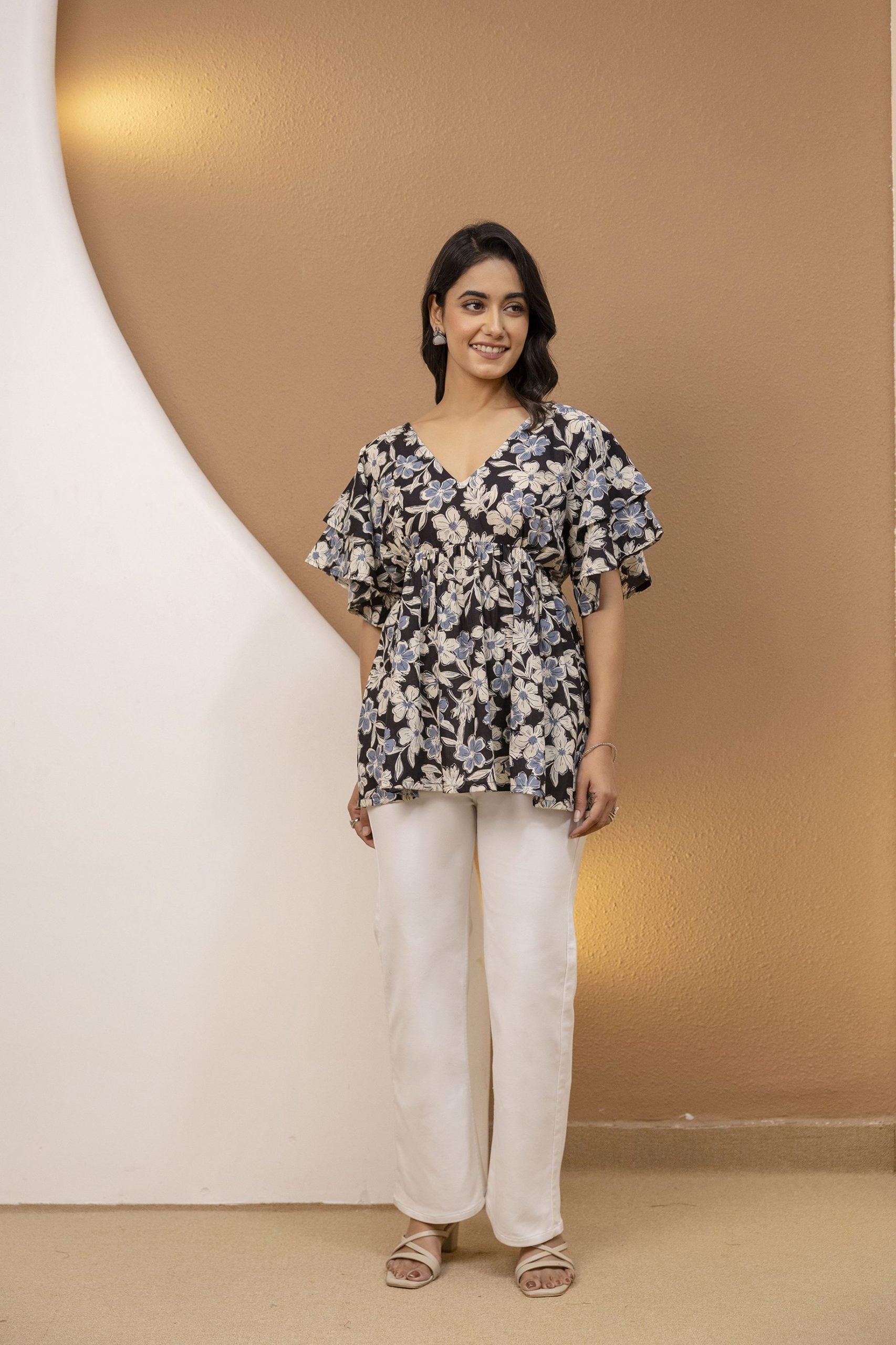 "Mohini Midnight Bloom Floral Back-Tie Top"