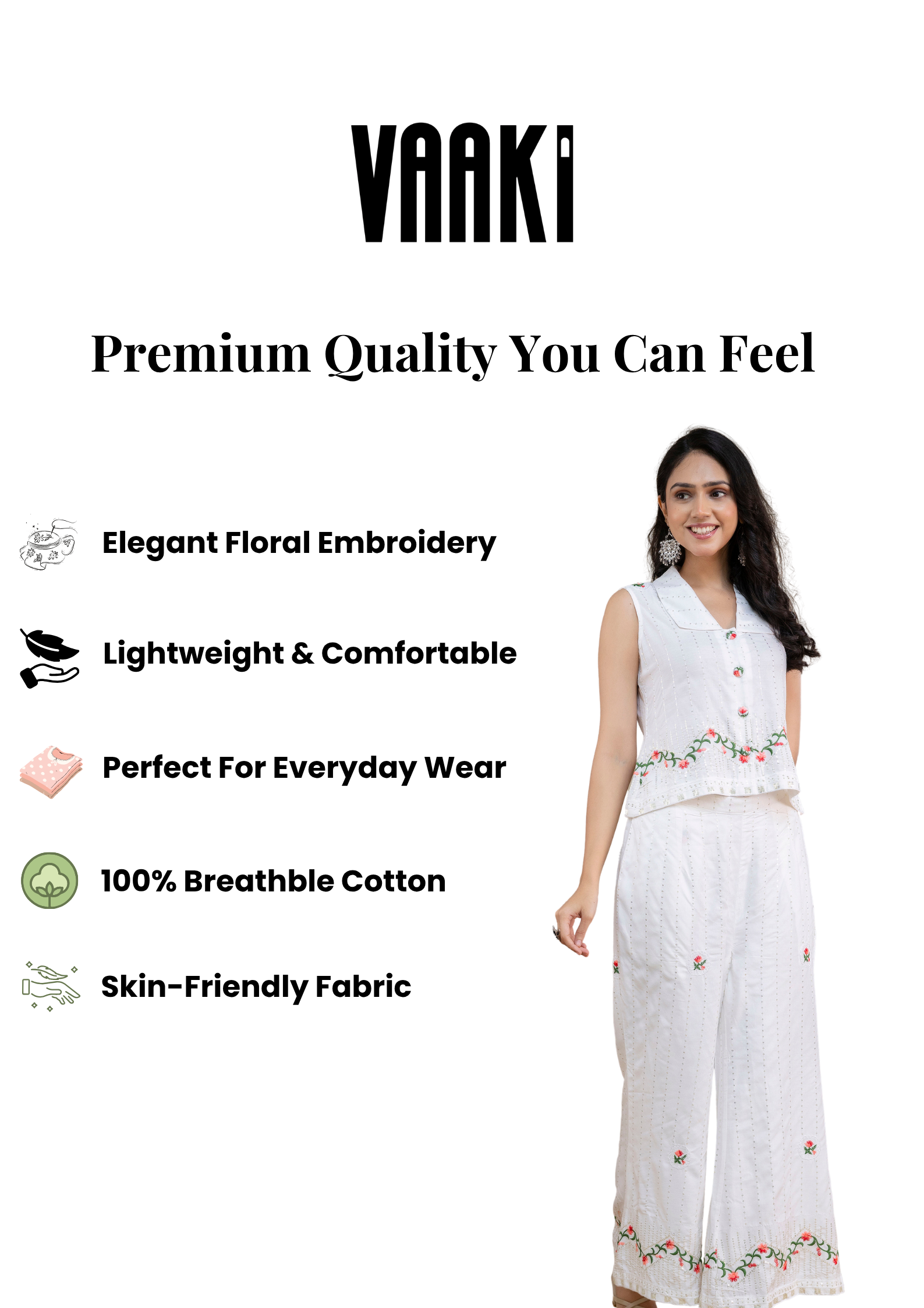 Raag White Floral Embroidered Co-ord Set