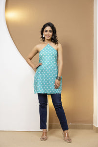 Mohini Turquoise Blue Buti Print Corset Kurti
