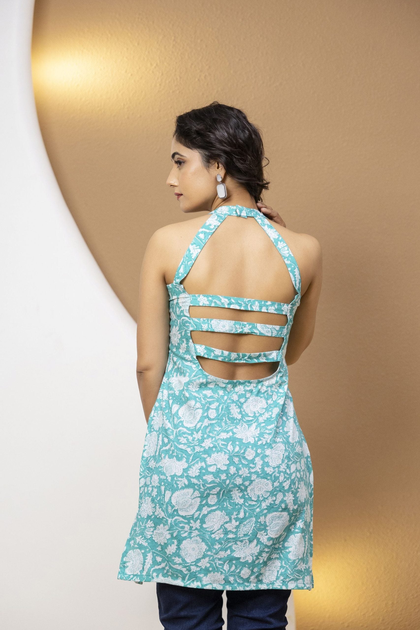 "Mohini Turquoise Neck Straps Corset Kurti"