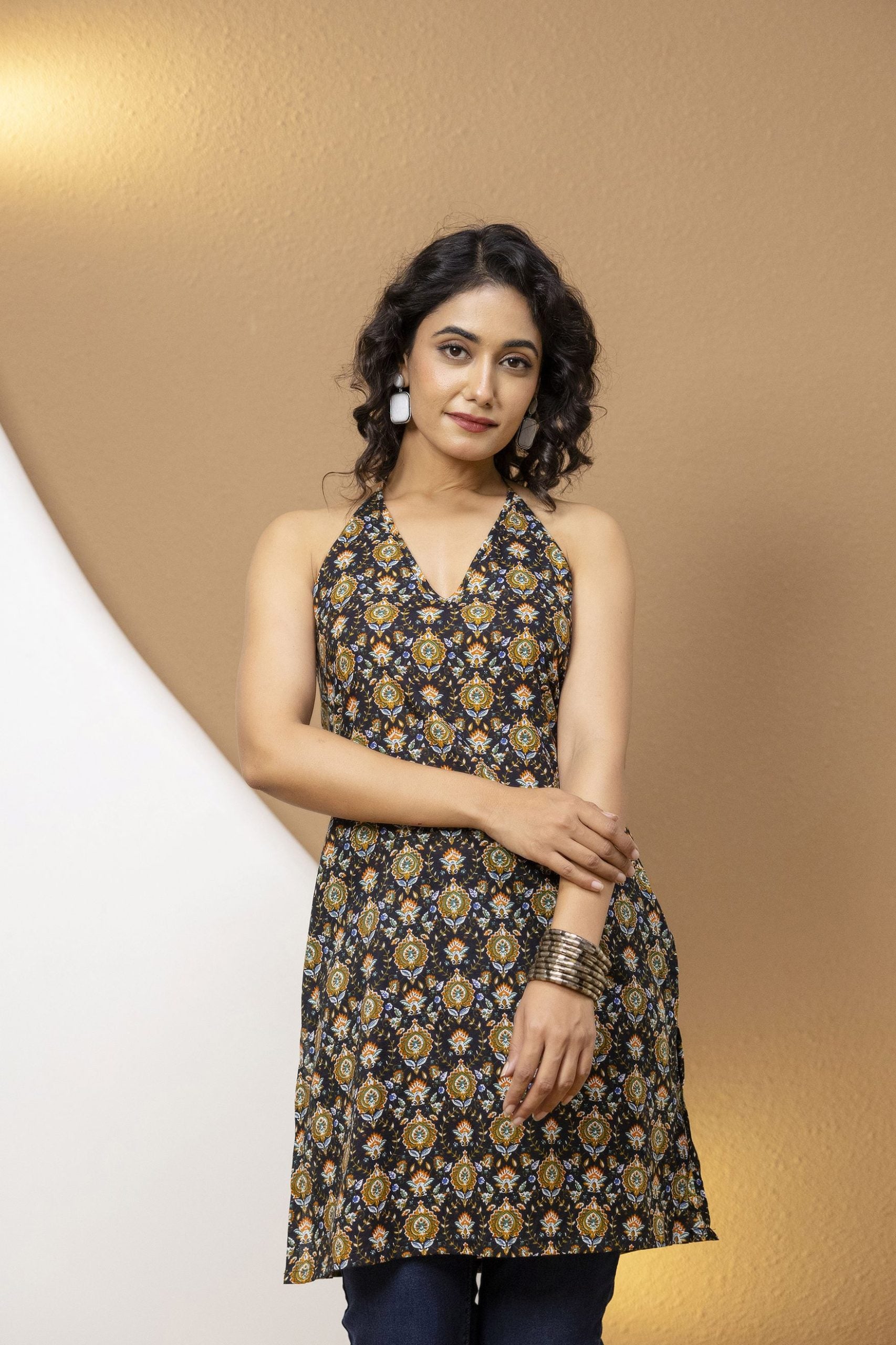 Mohini Black Printed Halter Neck Corset Kurti - View 3