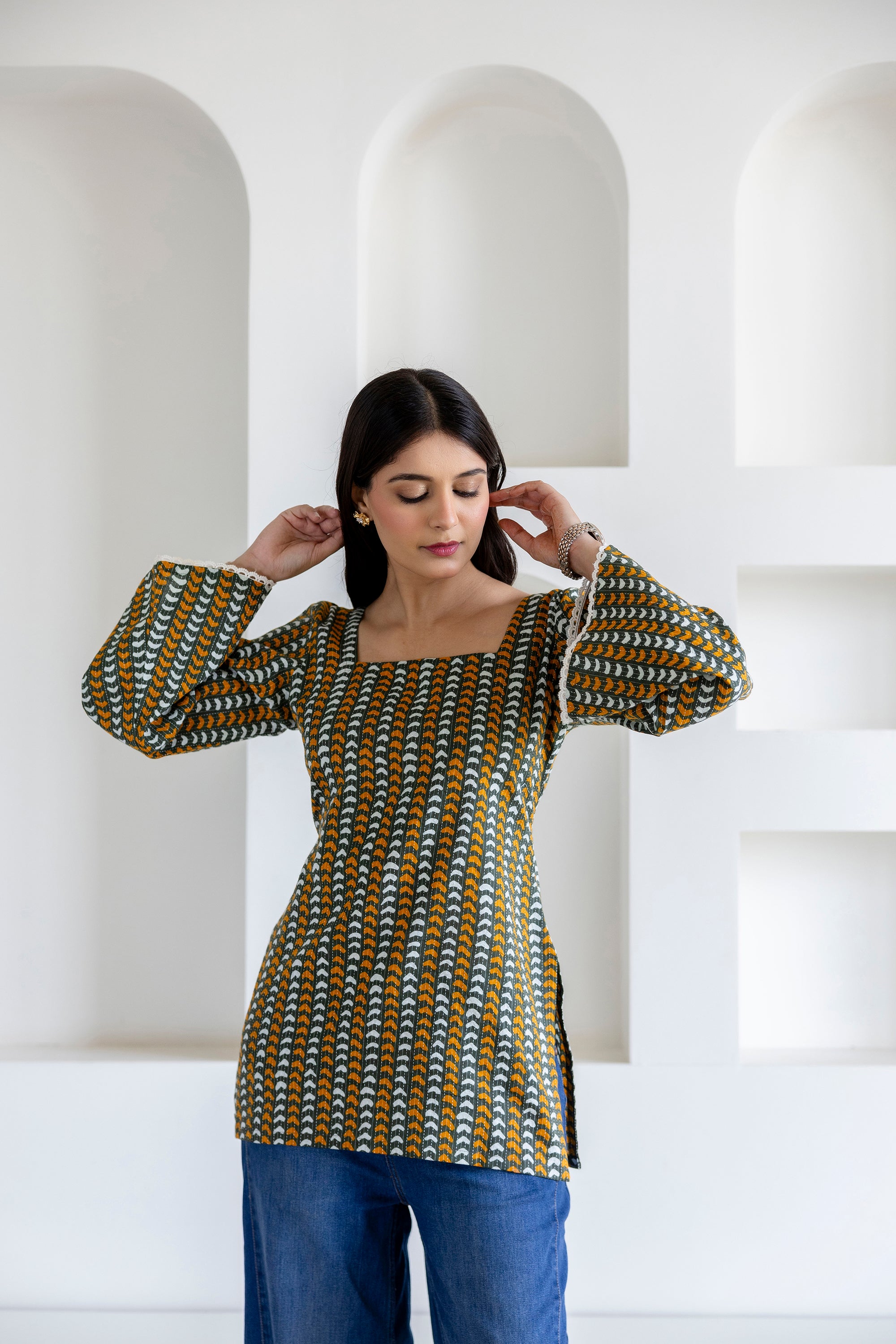 Mohini Green Cotton Kurti with Pom-Pom Back