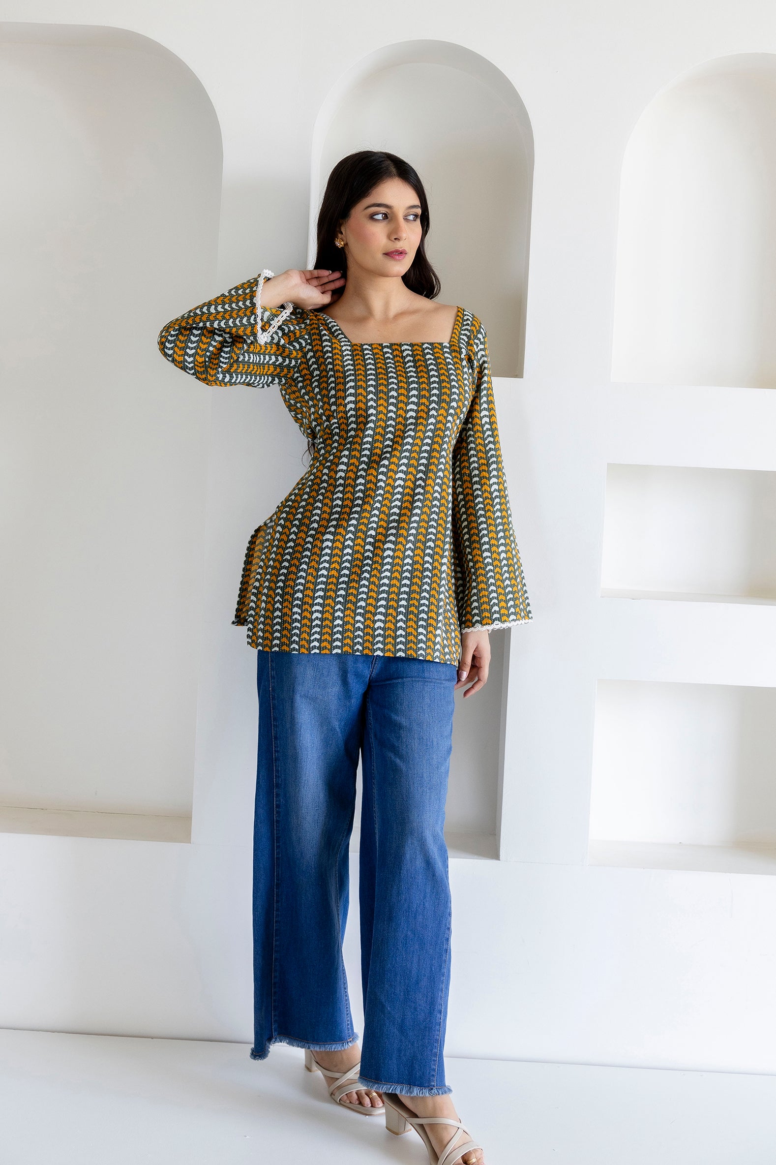 Mohini Green Cotton Kurti with Pom-Pom Back