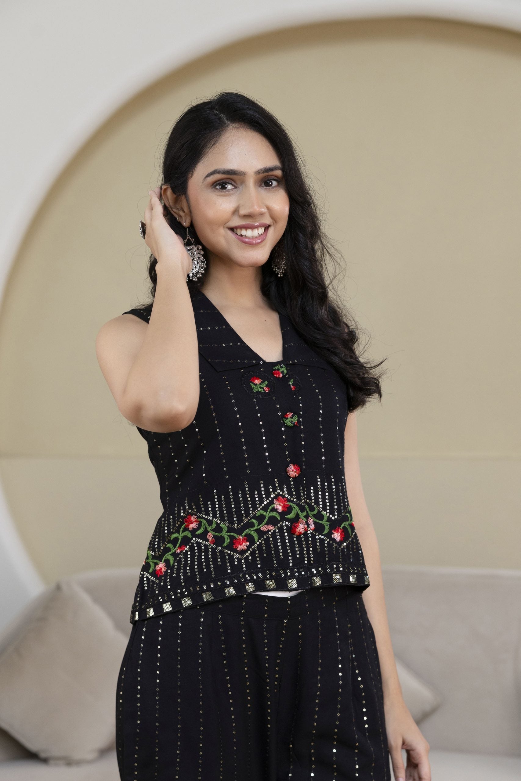 "Raag White Floral Embroidered Co-ord Set"