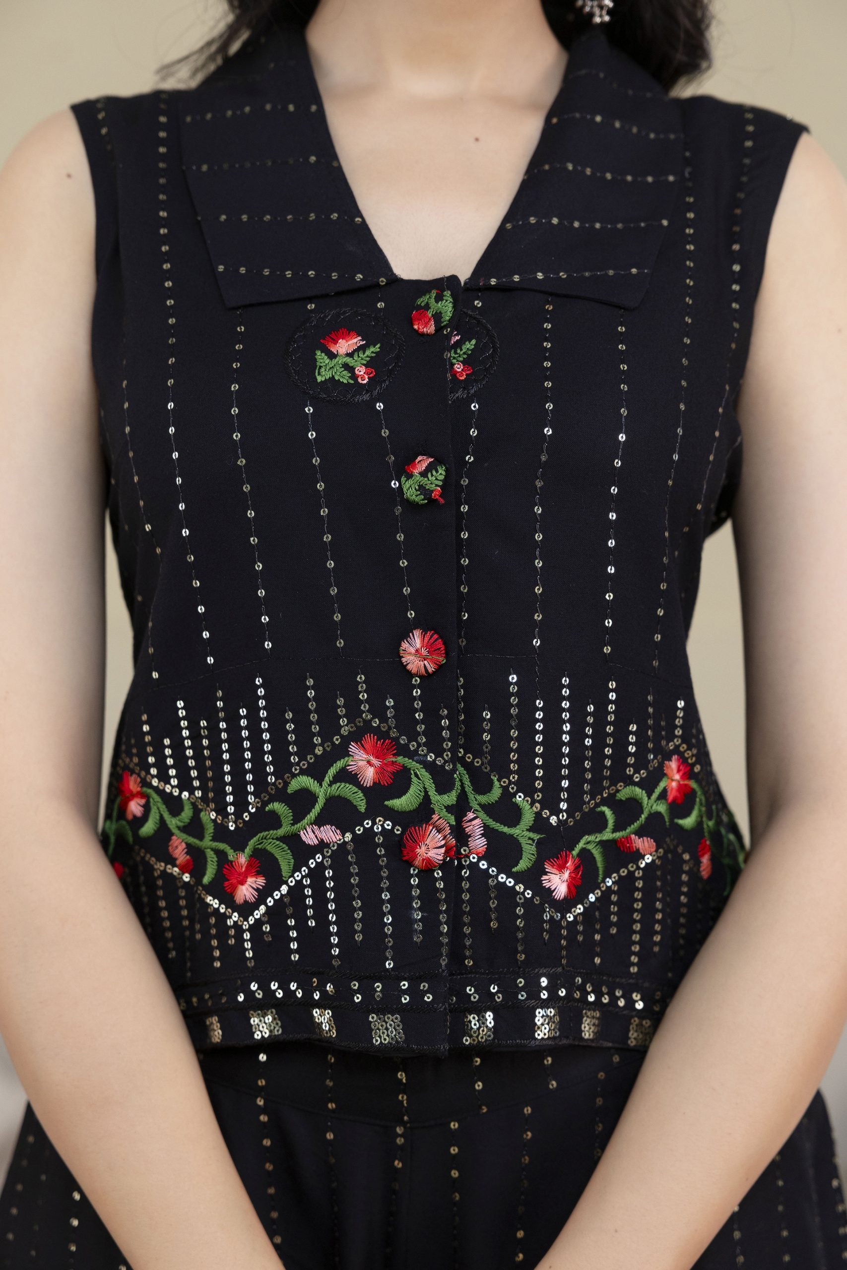 "Raag Black Floral Embroidered Co-ord Set"