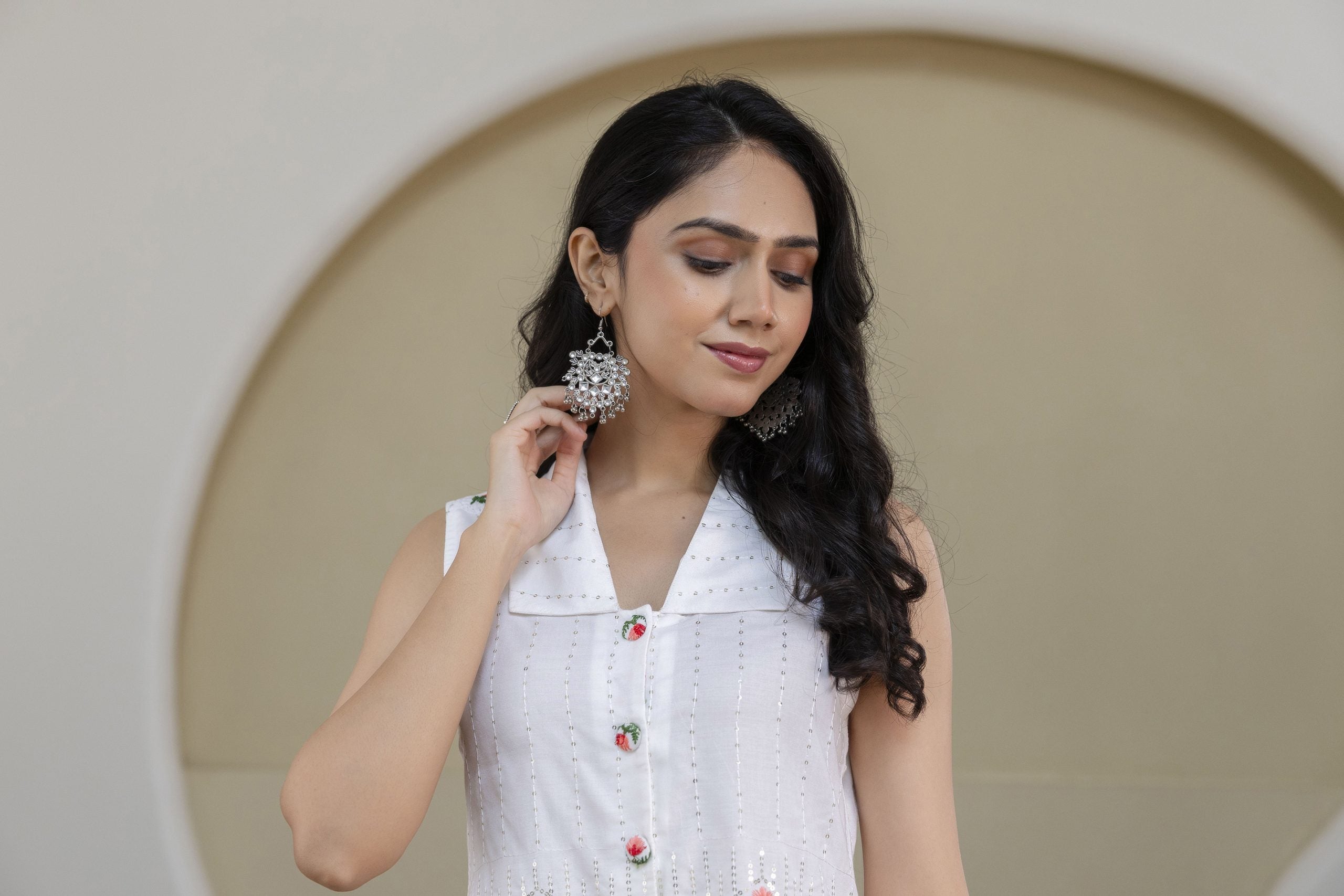 "Raag White Floral Embroidered Co-ord Set"