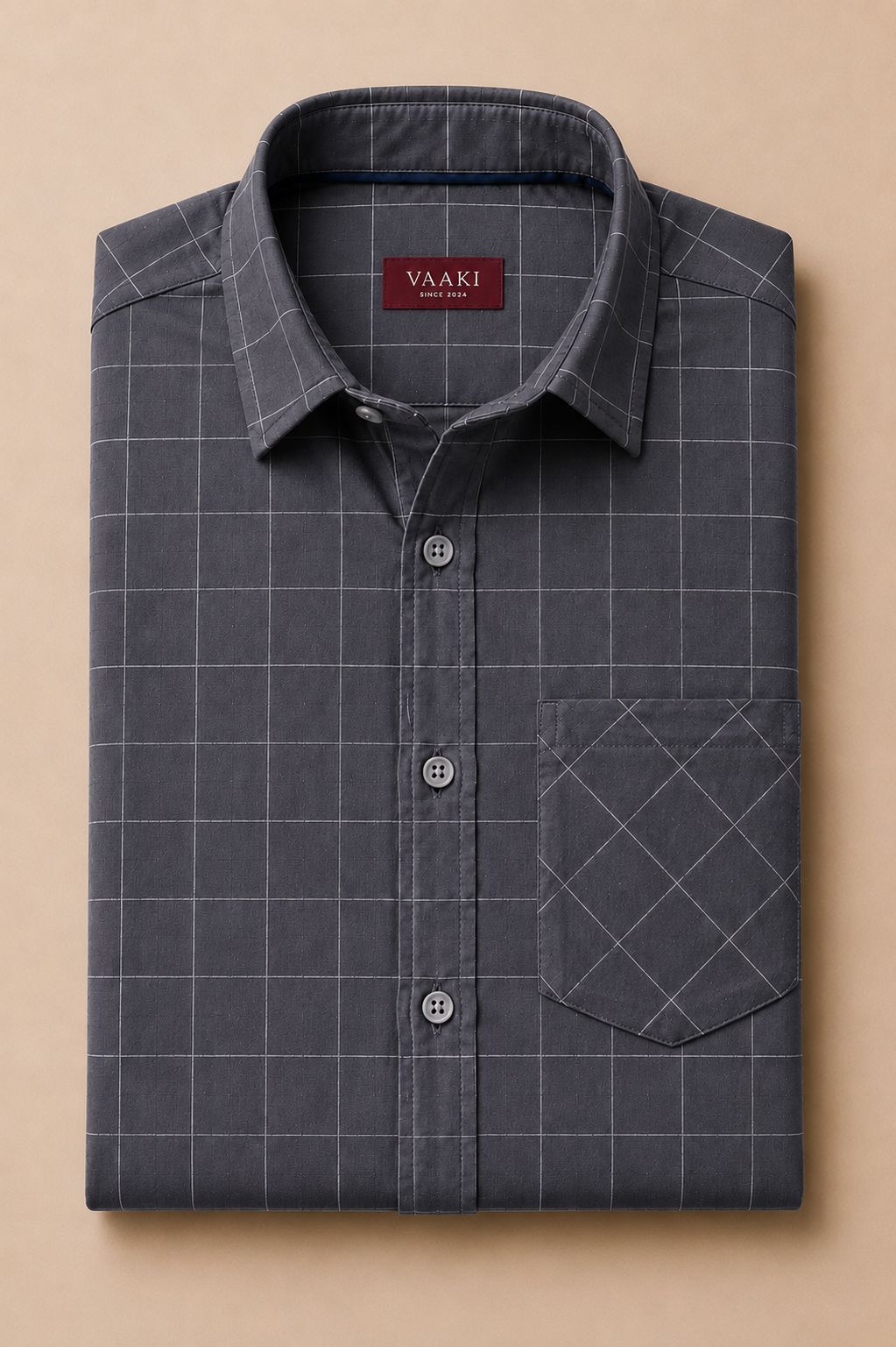 Dark grey windowpane check cotton shirt for men, full sleeve, view 8