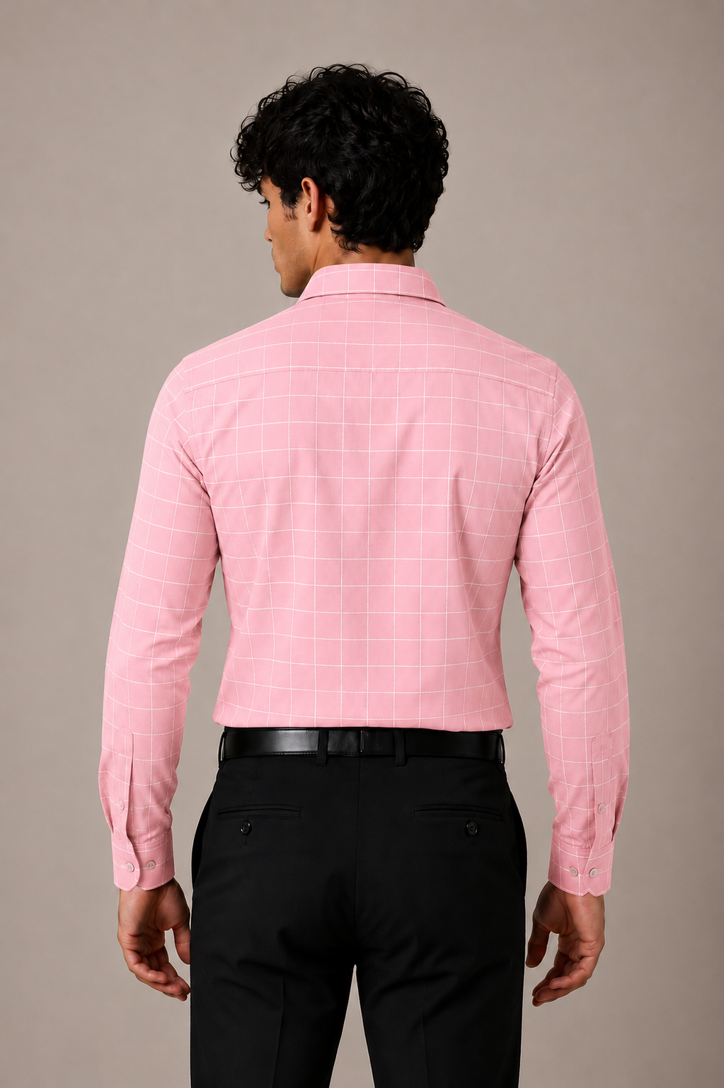 Rose pink windowpane check cotton shirt for men, full sleeve, view 4