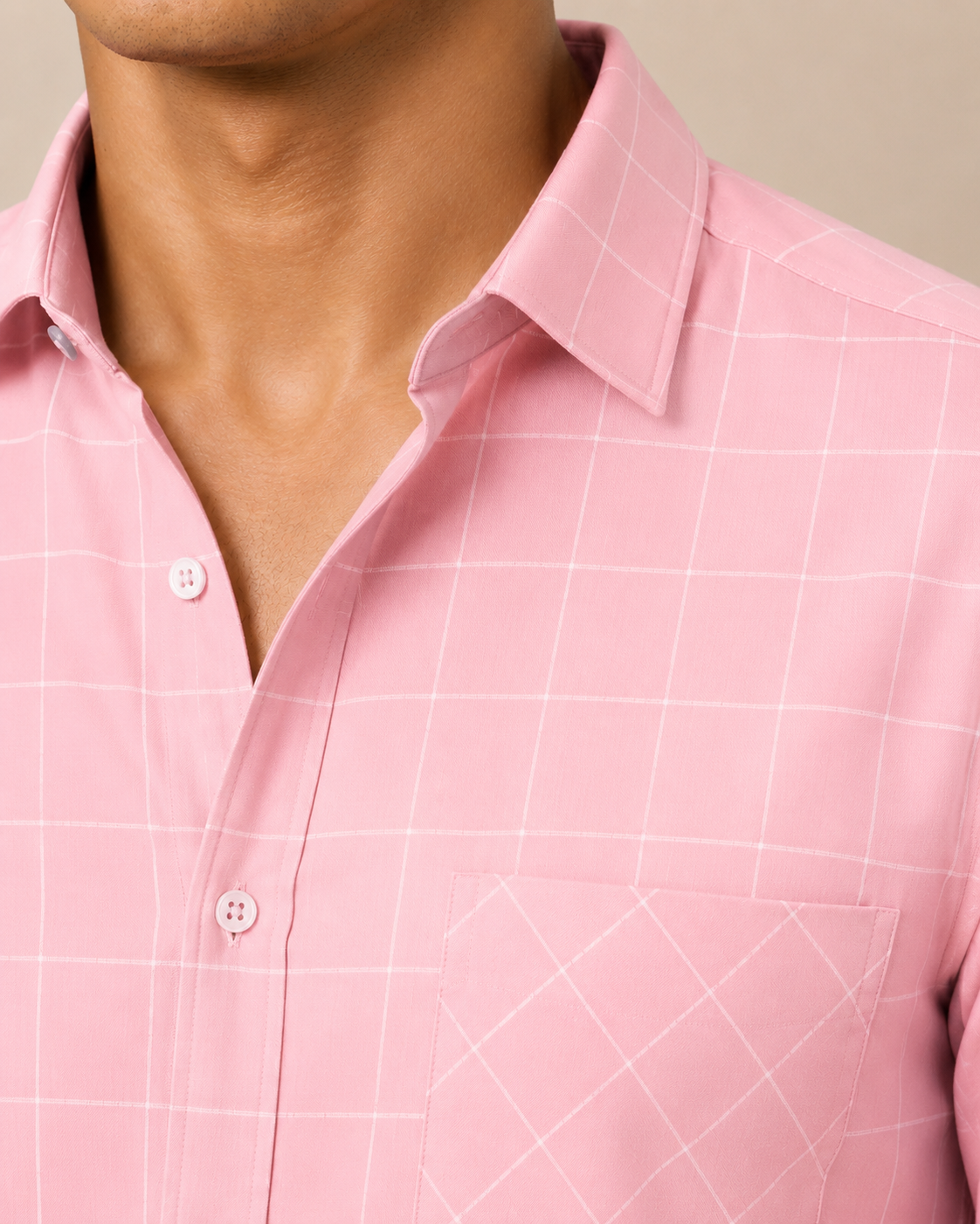 Rose pink windowpane check cotton shirt for men, full sleeve, view 6