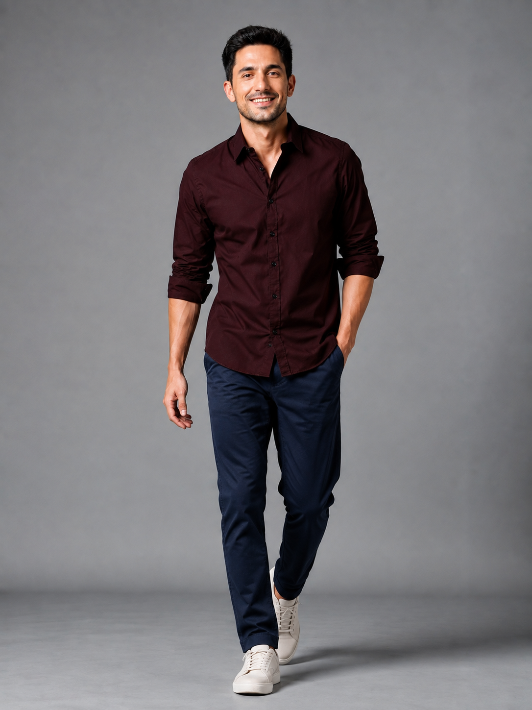 Deep maroon cotton formal shirt for men with button cuffs, view 5
