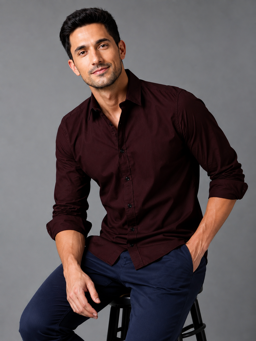 Deep maroon cotton formal shirt for men with button cuffs, view 6