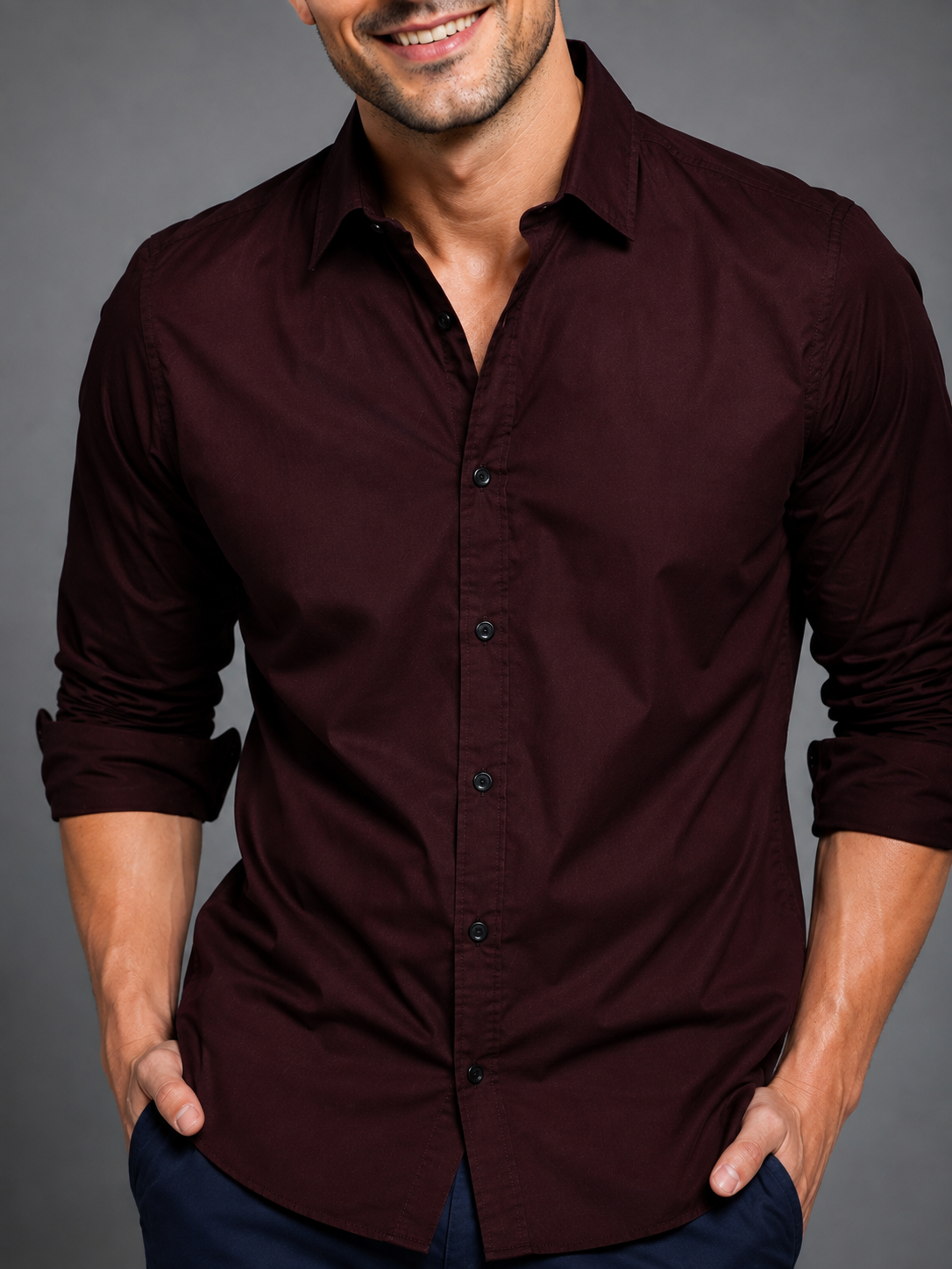 Deep Maroon Cotton Formal Shirt for Men | Full Sleeve, Regular Fit
