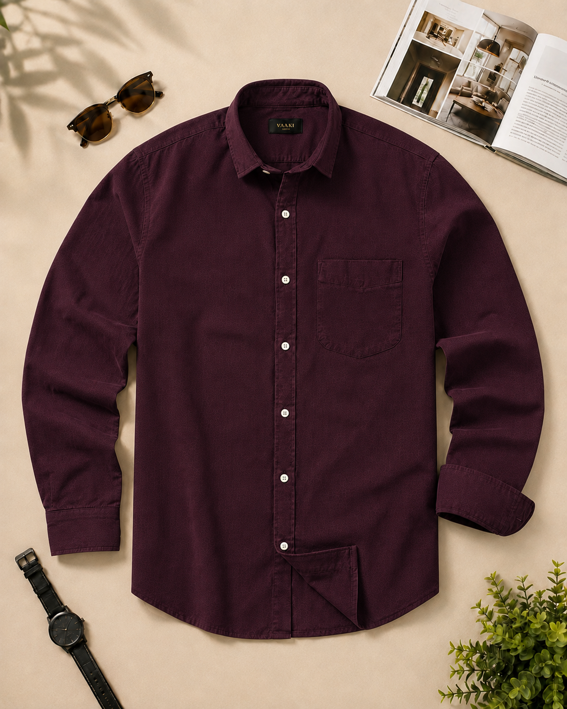 Deep wine red cotton casual shirt for men, full sleeve, view 5