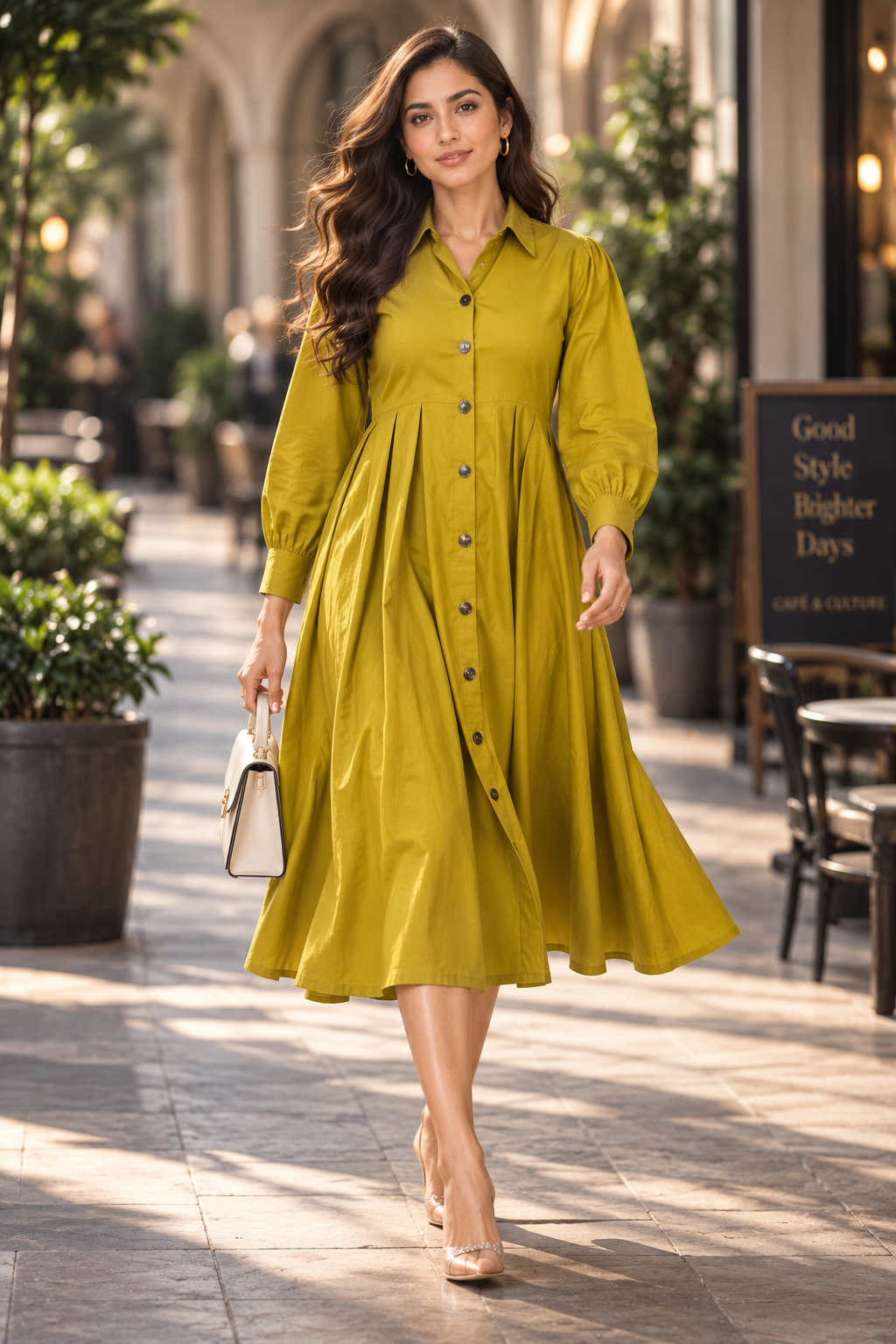 Women’s Cotton Flex Shirt Dress – Full Sleeves & Flared Fit