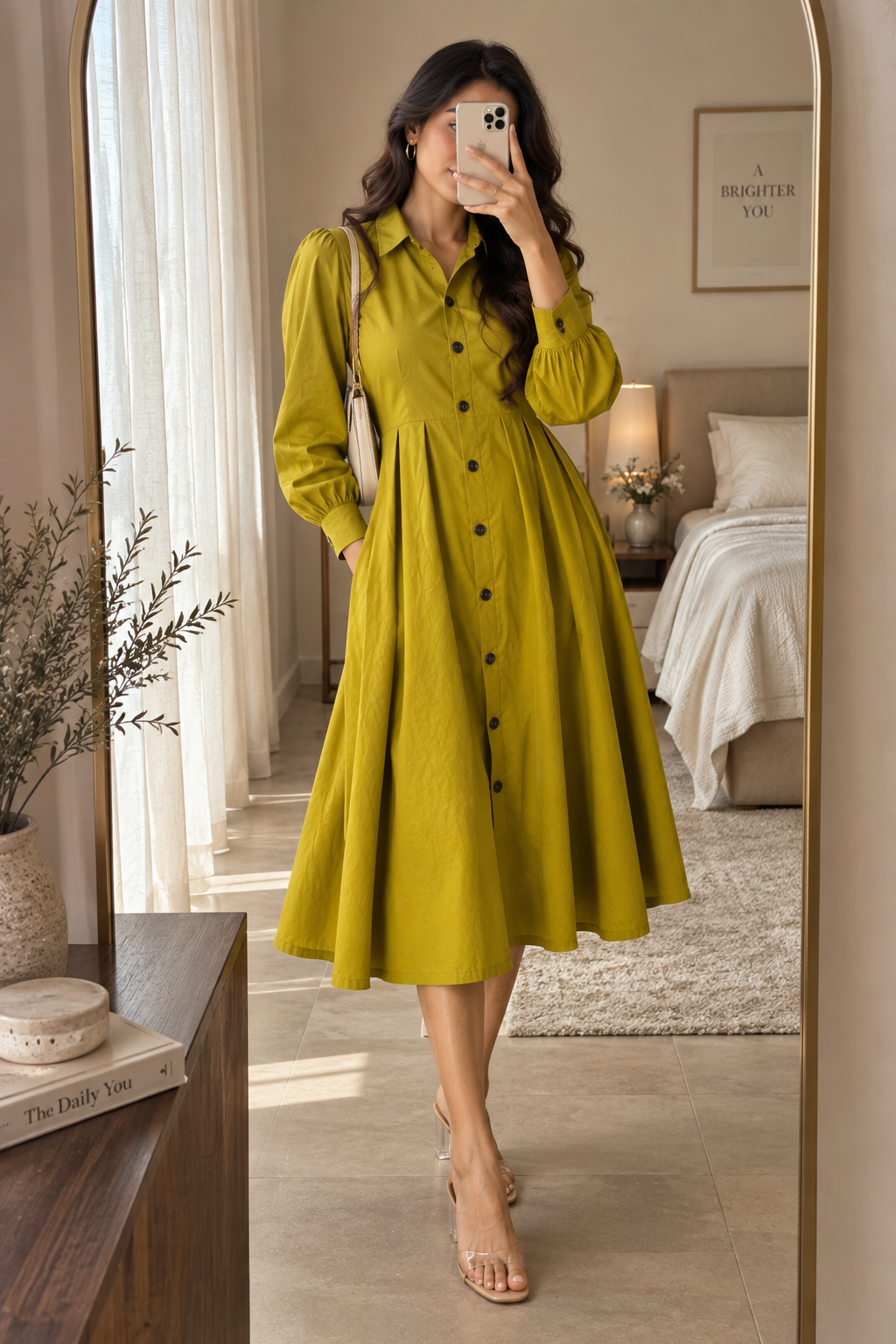Women’s Cotton Flex Shirt Dress – Full Sleeves & Flared Fit