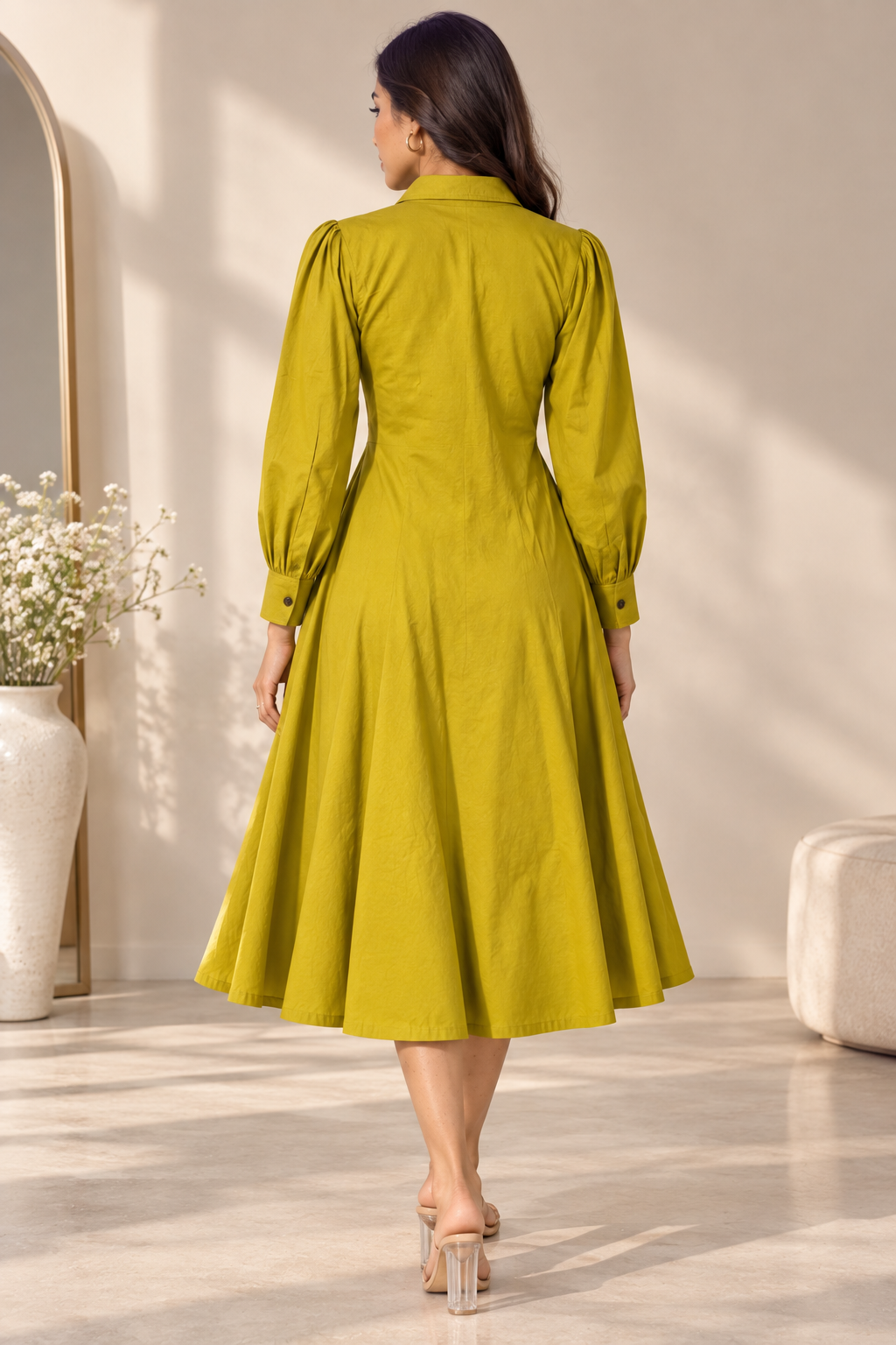 Women’s Cotton Flex Shirt Dress – Full Sleeves & Flared Fit