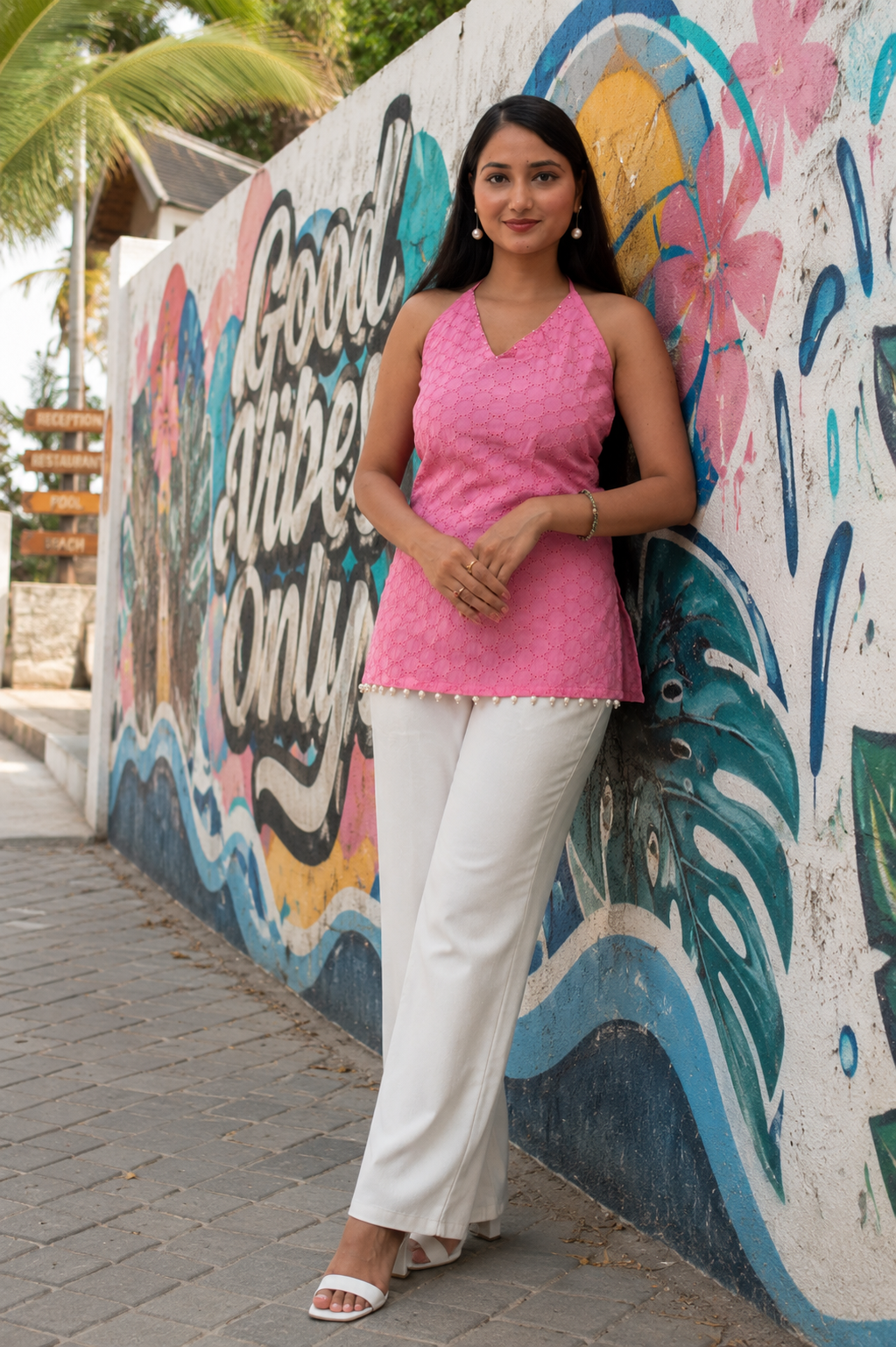 Gulabari Pink Chikankari Halter Neck Kurti
