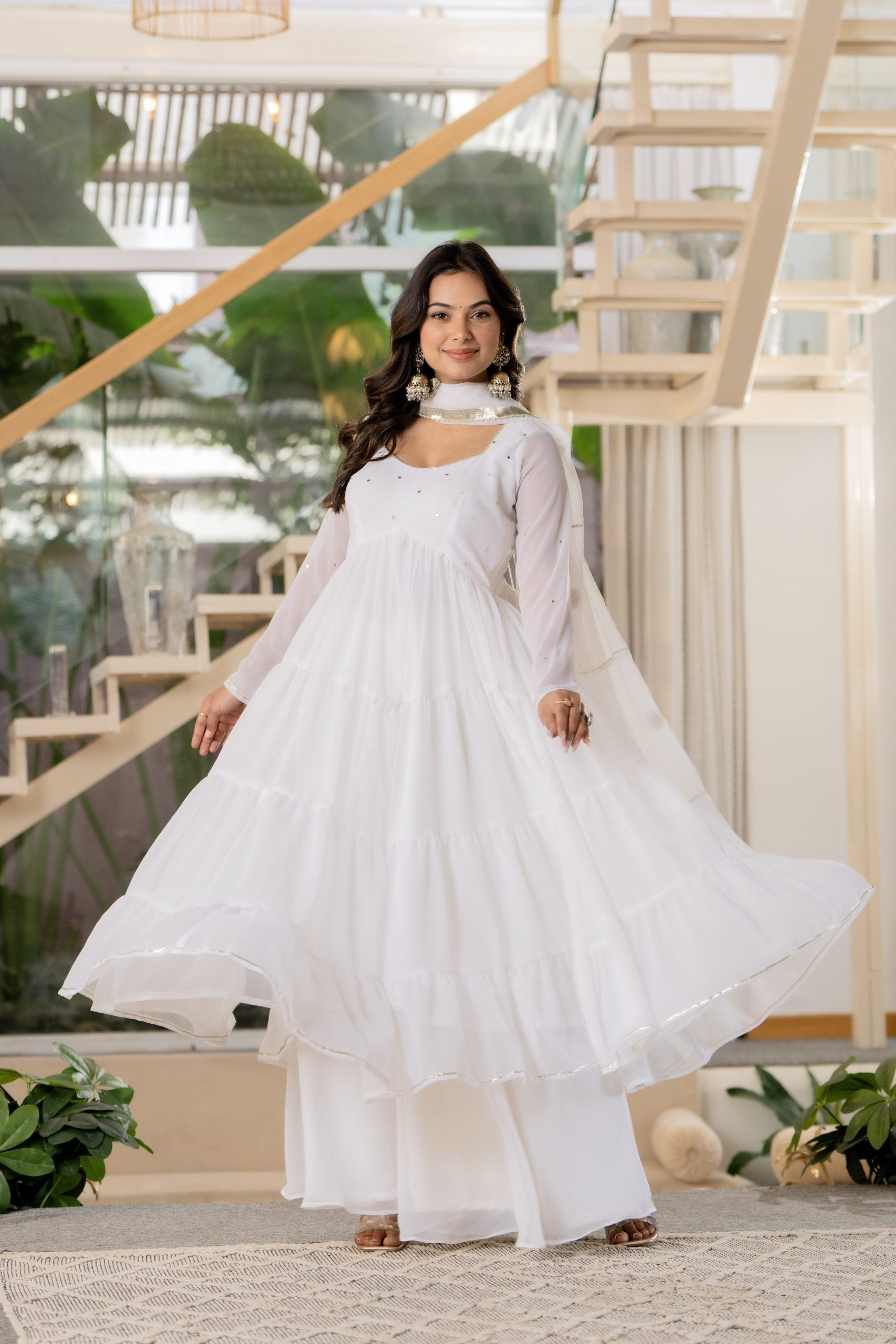 "Vaaki White Embroidered Anarkali Dress with Dupatta – Elegant Ethnic Wear 9"