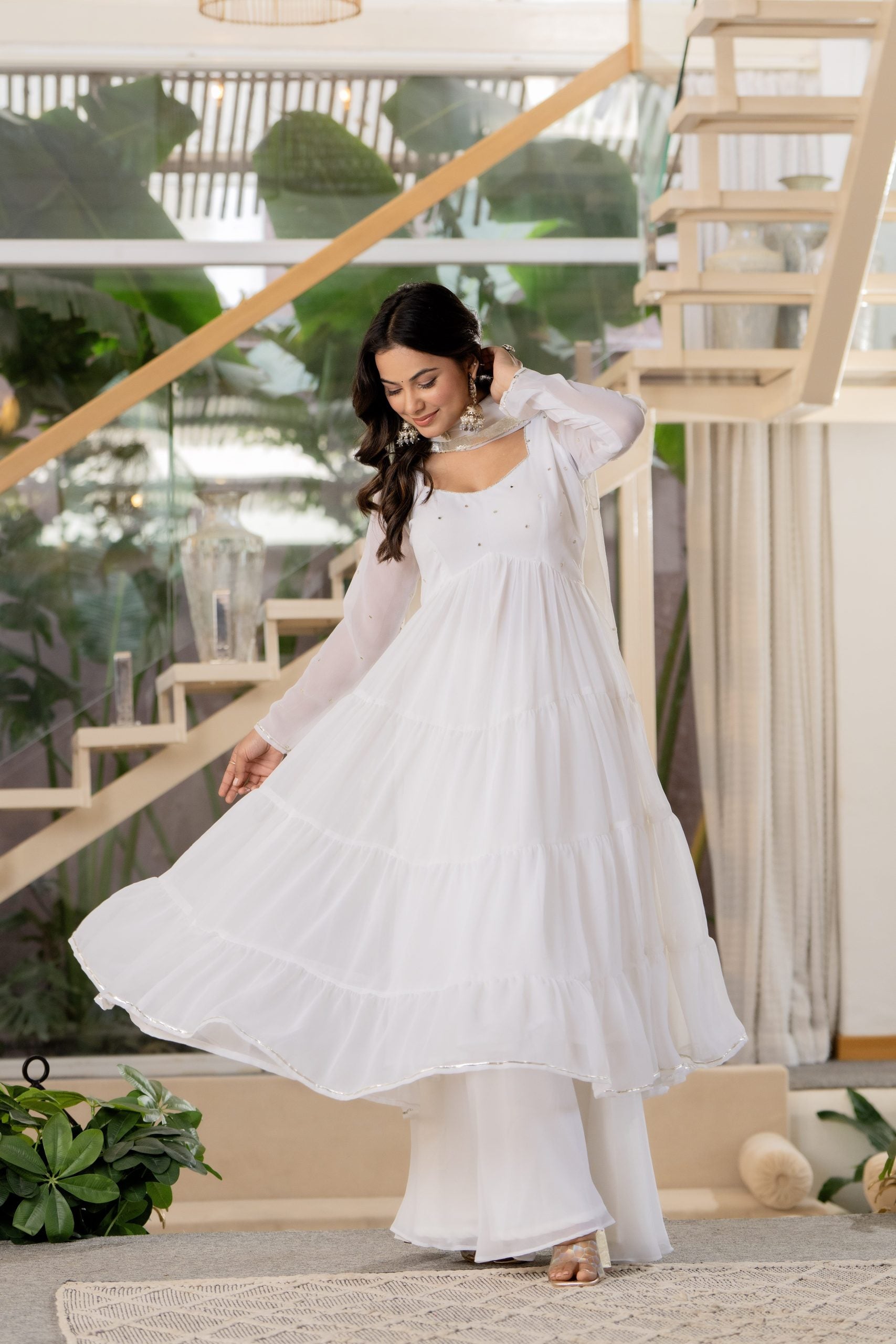 Vaaki White Embroidered Anarkali Dress with Dupatta – Elegant Ethnic Wear 6