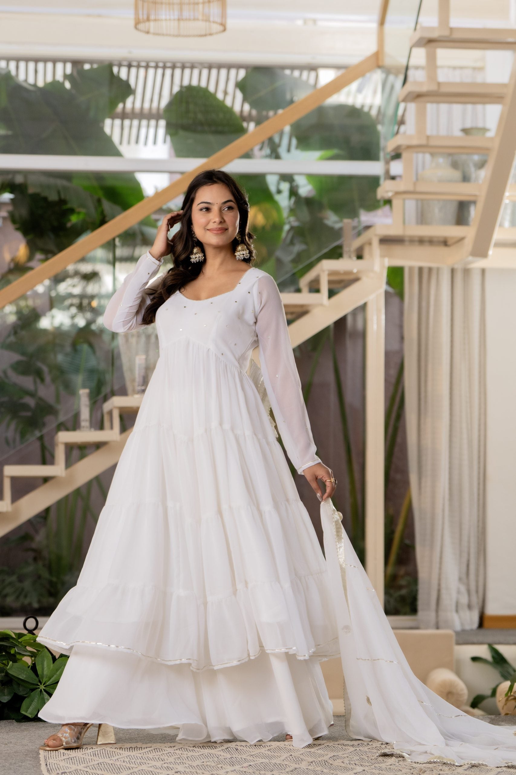 "Vaaki White Embroidered Anarkali Dress with Dupatta – Elegant Ethnic Wear 3"