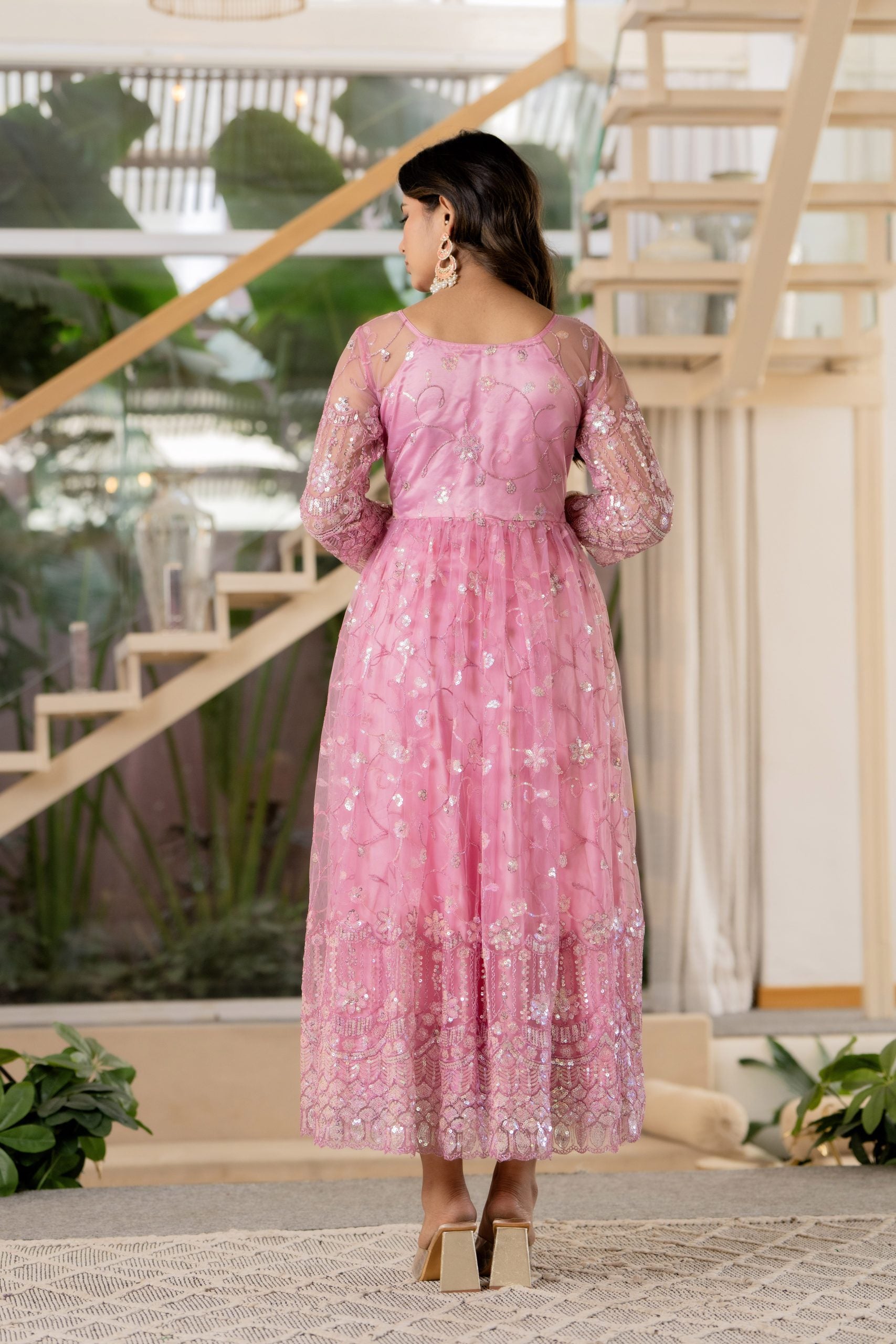 Pink Embellished Anarkali Dress with Dupatta – Vaaki 2