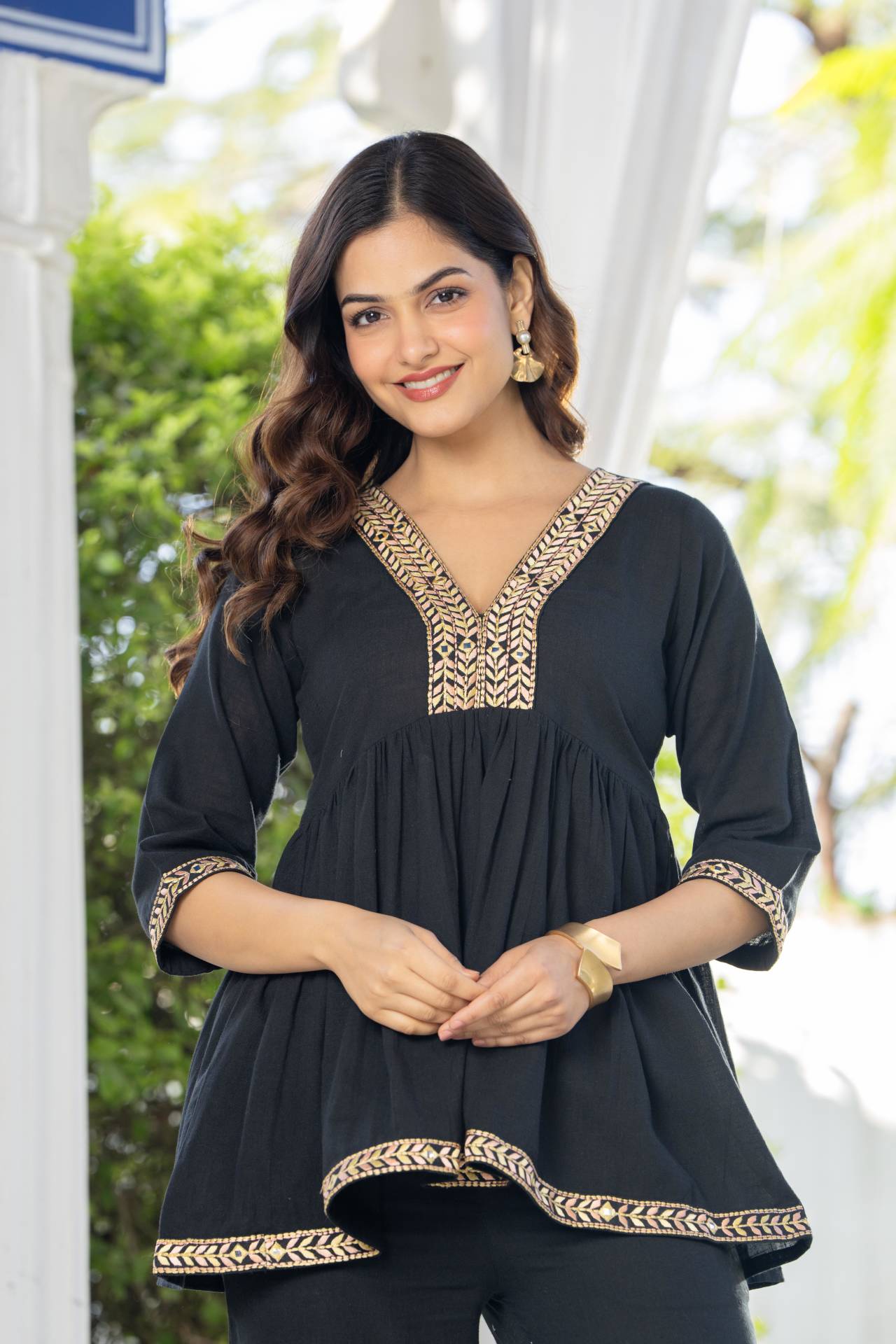 Designer Black Embroidered Cotton Co-ord Set for Women