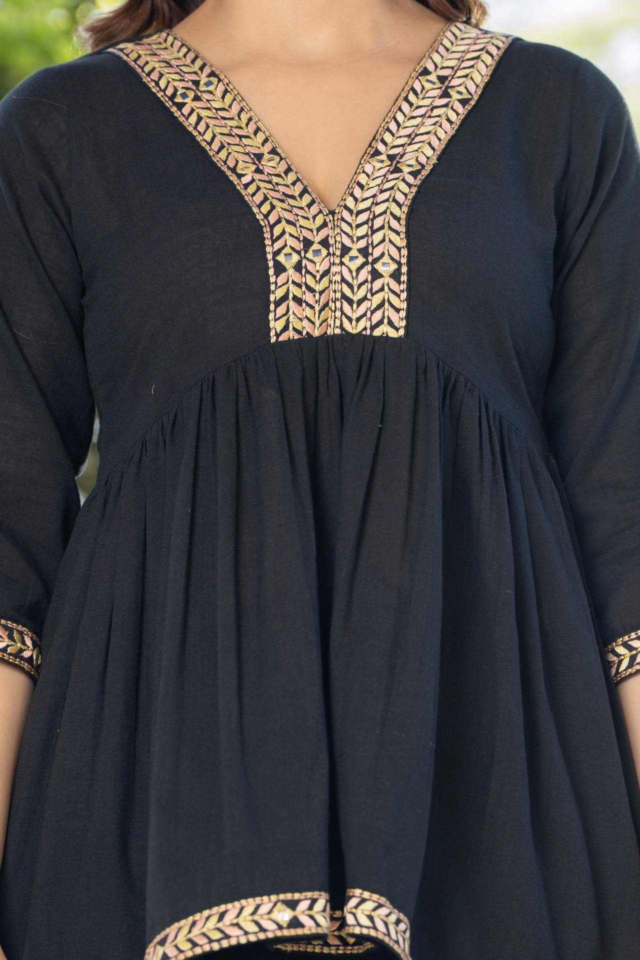 Designer Black Embroidered Cotton Co-ord Set for Women