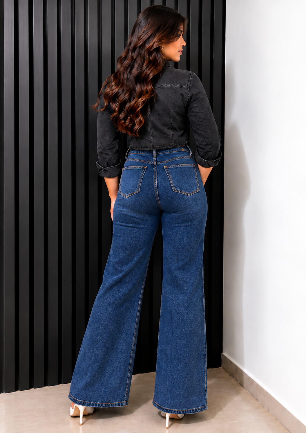 Engage Dark Blue Women’s One-Leg Net Designed Jeans