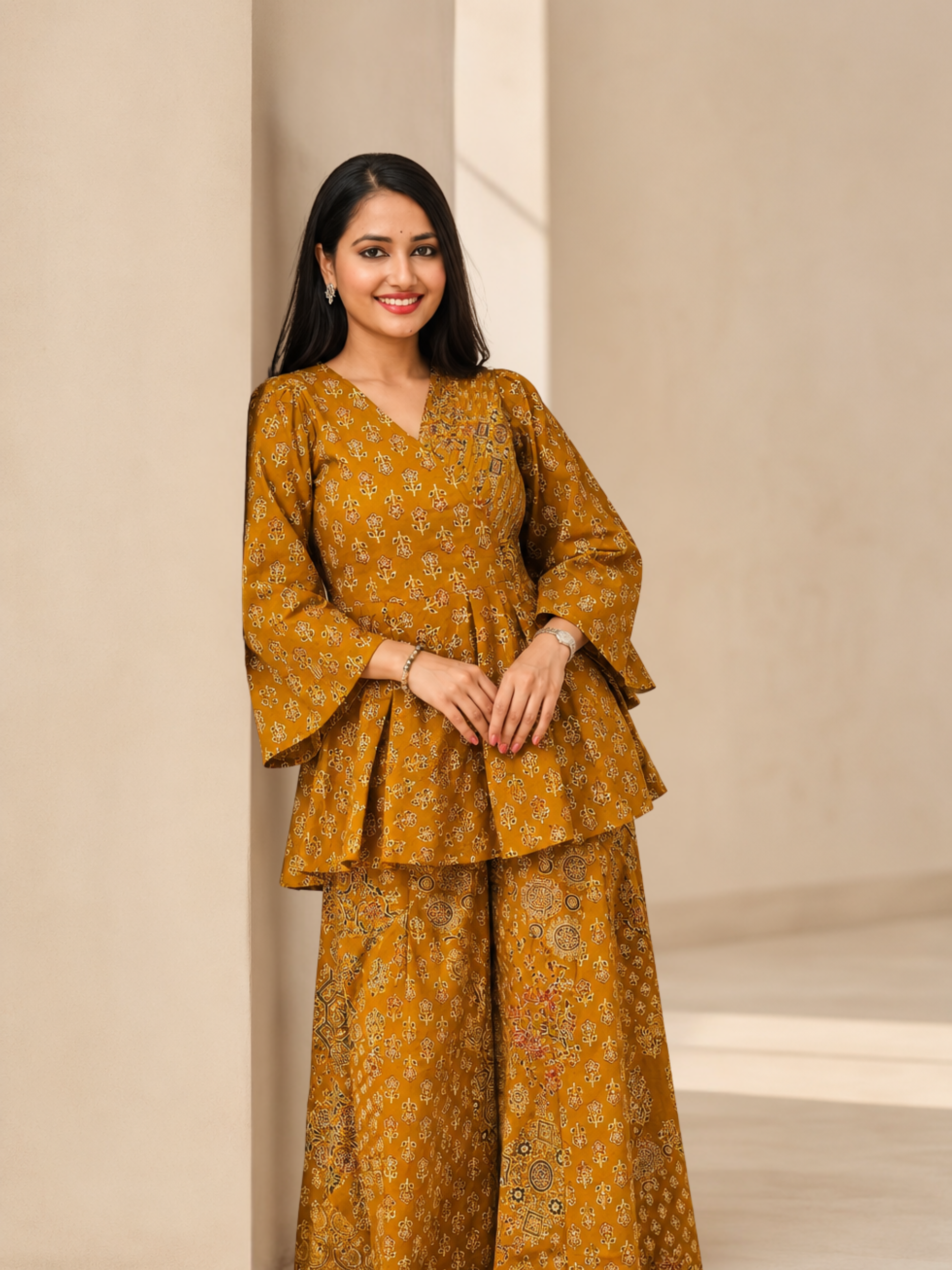 Draksha Mustard Printed Premium Cotton Co-ord Set