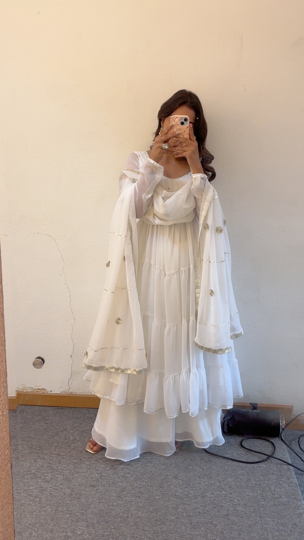 "Hansini White Georgette Anarkali Kurta Set"