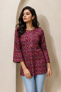 Nitya Women's Maroon Floral Printed Kurti Top