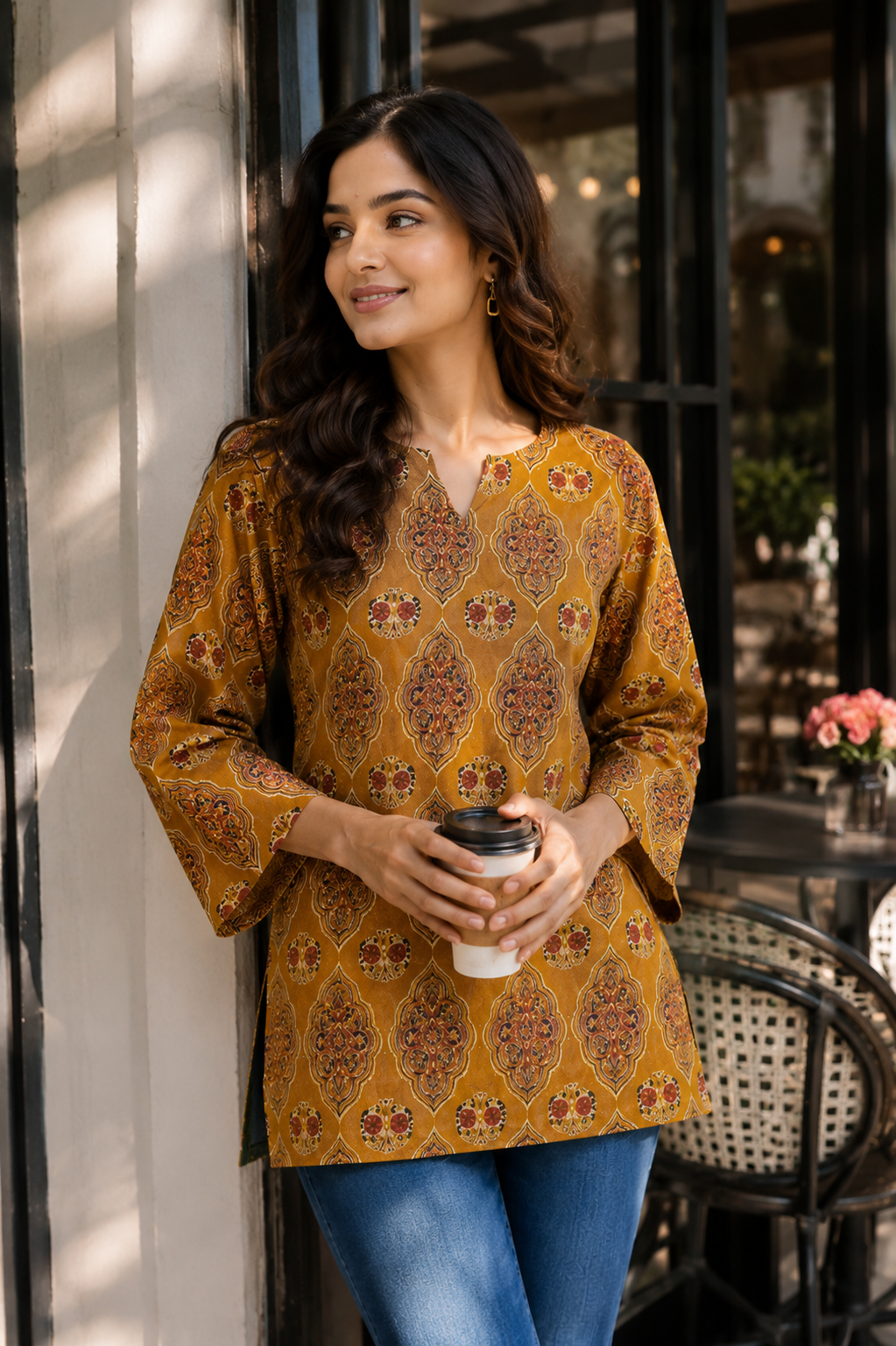 mustard printed kurti