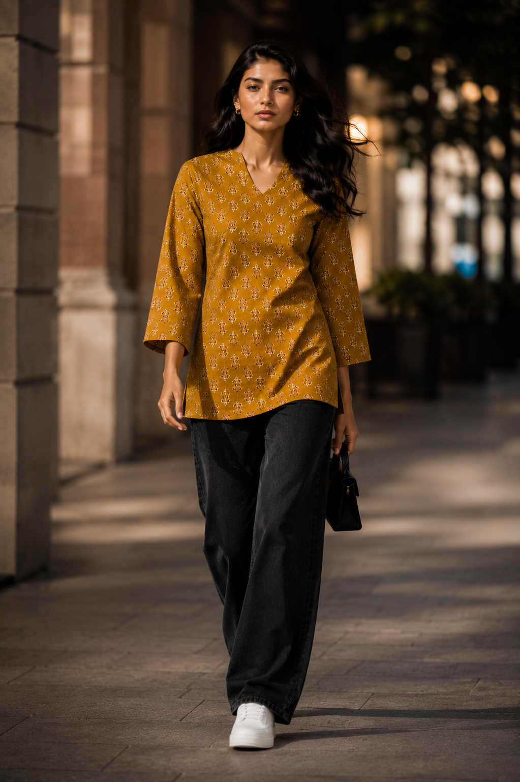 mustard cotton kurti