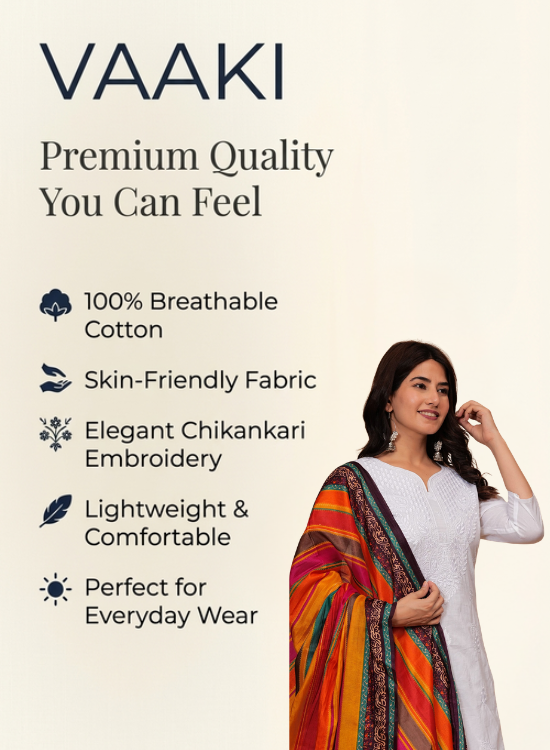 White Embroidery Kurti Skirt & Dupatta Set
