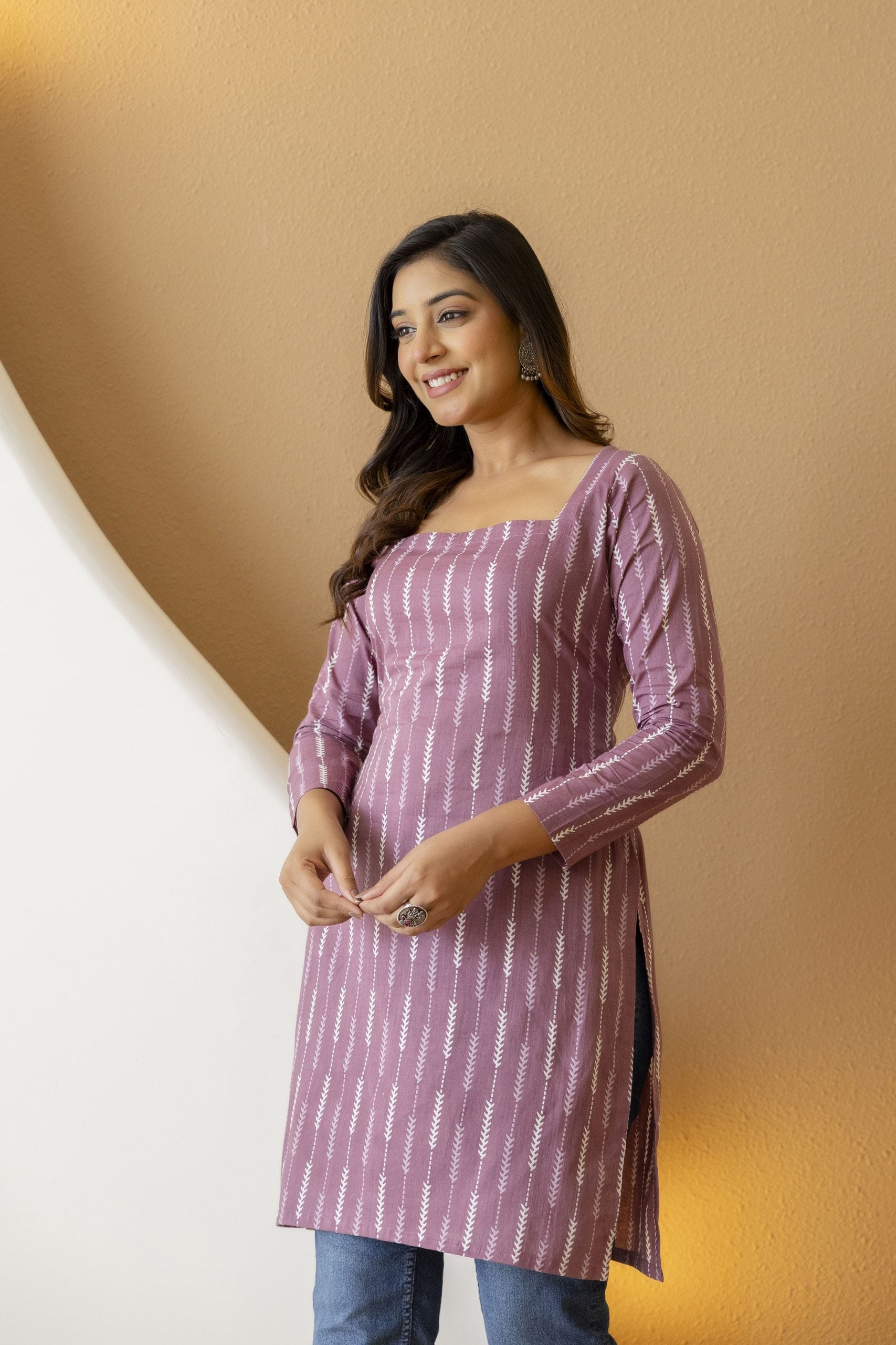 "Mohini Dusty Mauve Back Tie-Up Corset Kurti"