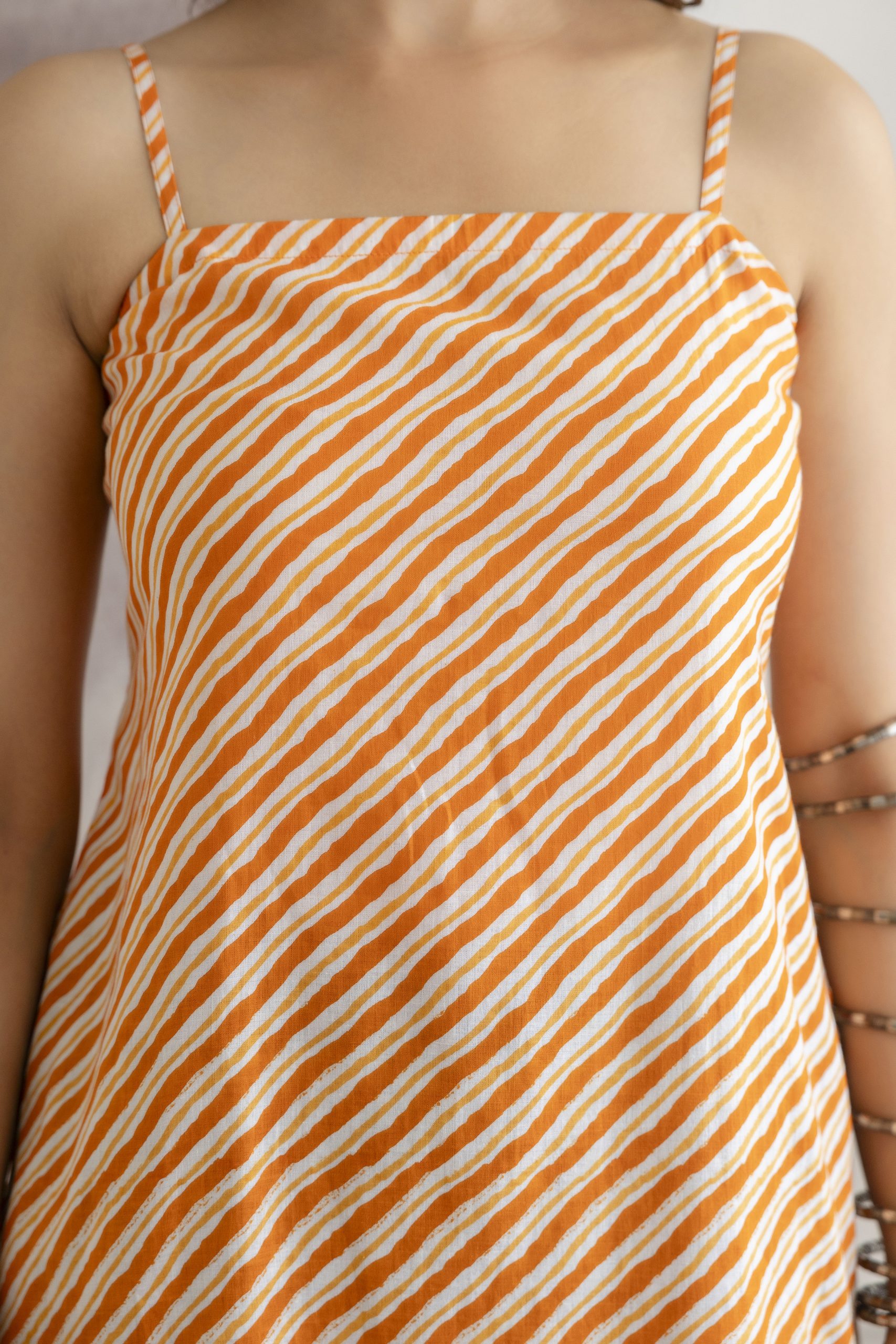 "Mohini Orange Striped Sleeveless Corset Kurti"
