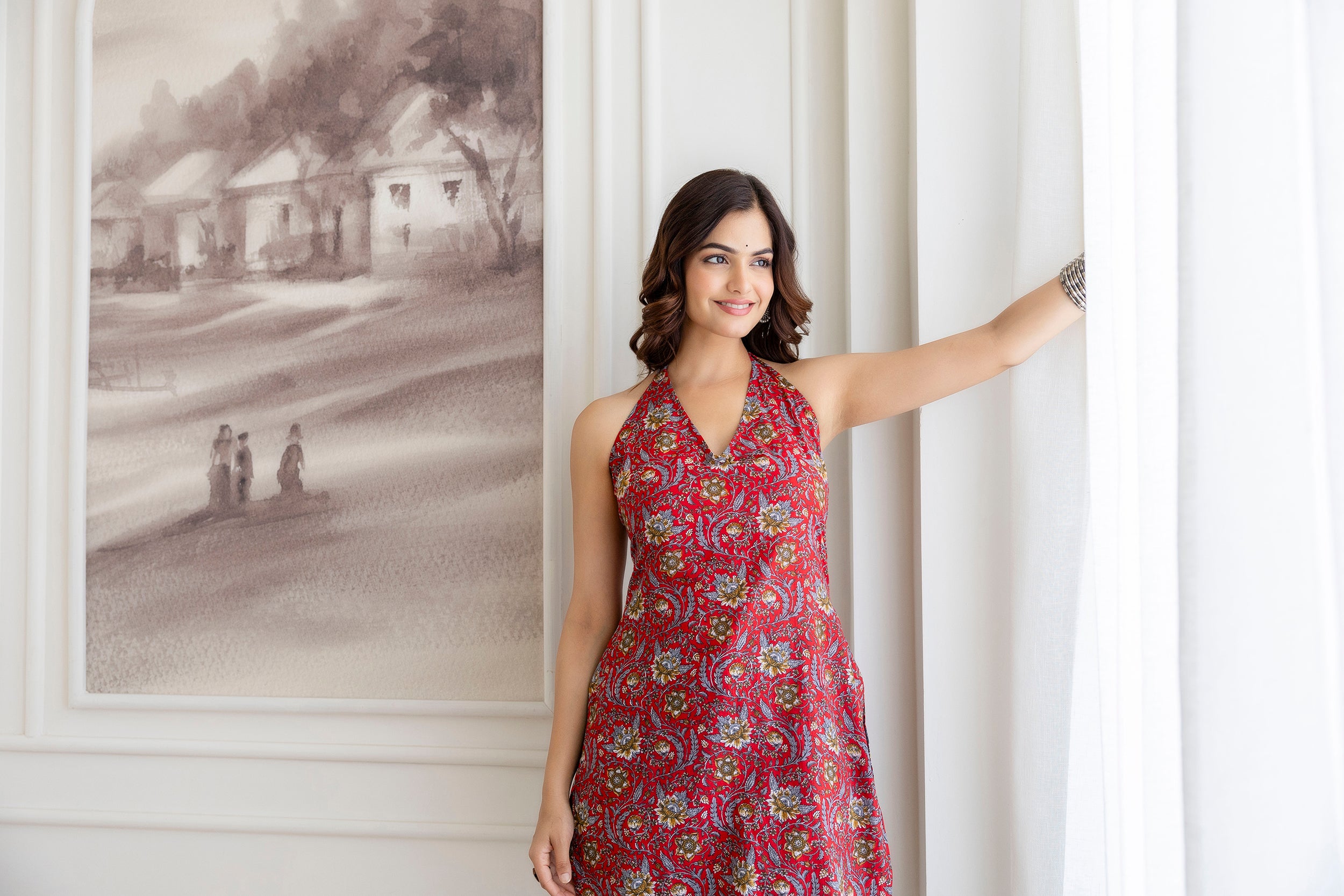 Mohini Red Halter-Neck Corset Kurti - View 4