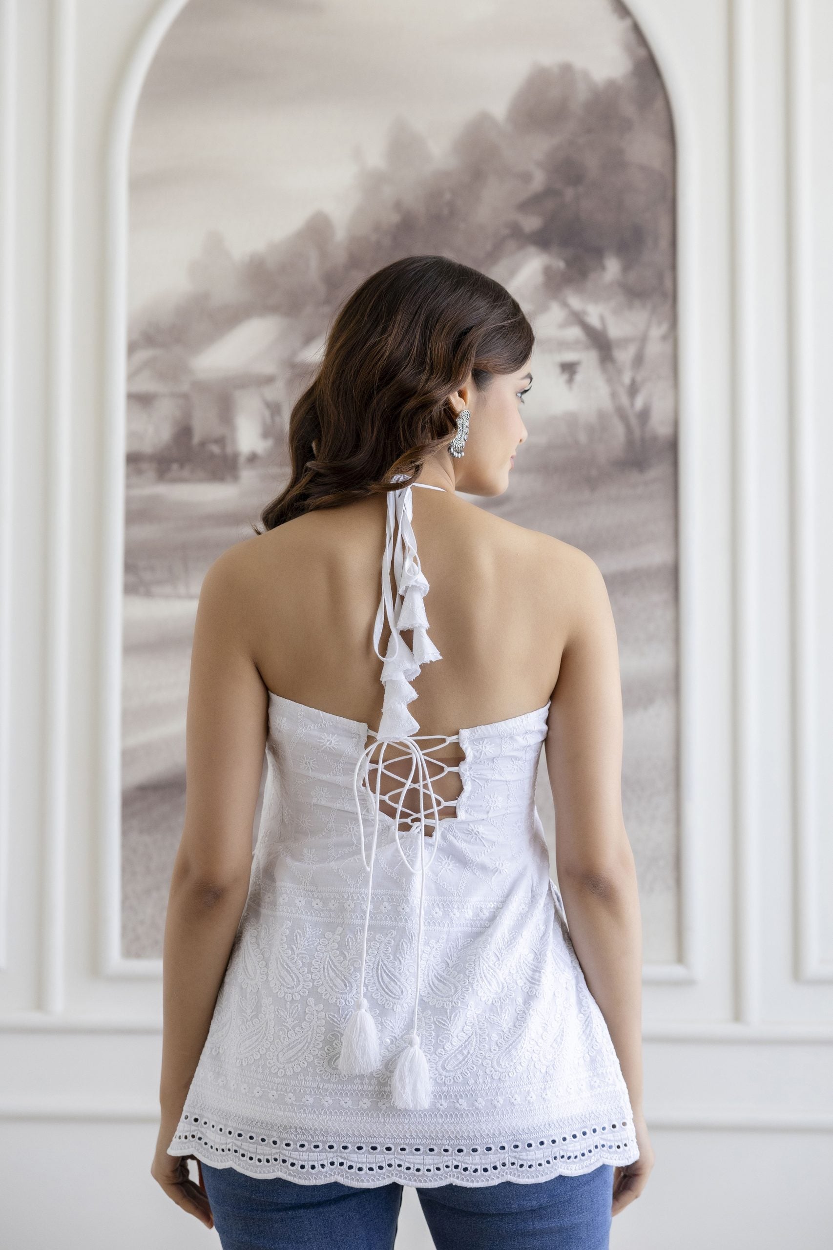 "Mohini Chikankari Halter-Neck Backless Kurti"