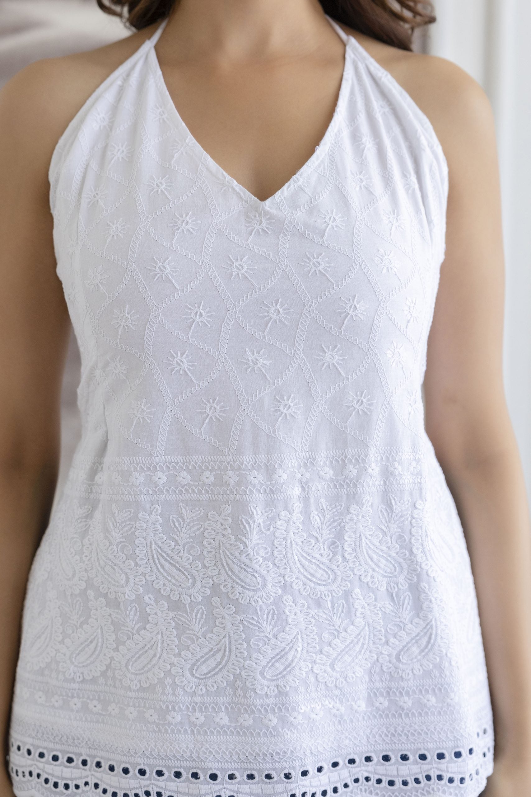 white chikankari corset kurti